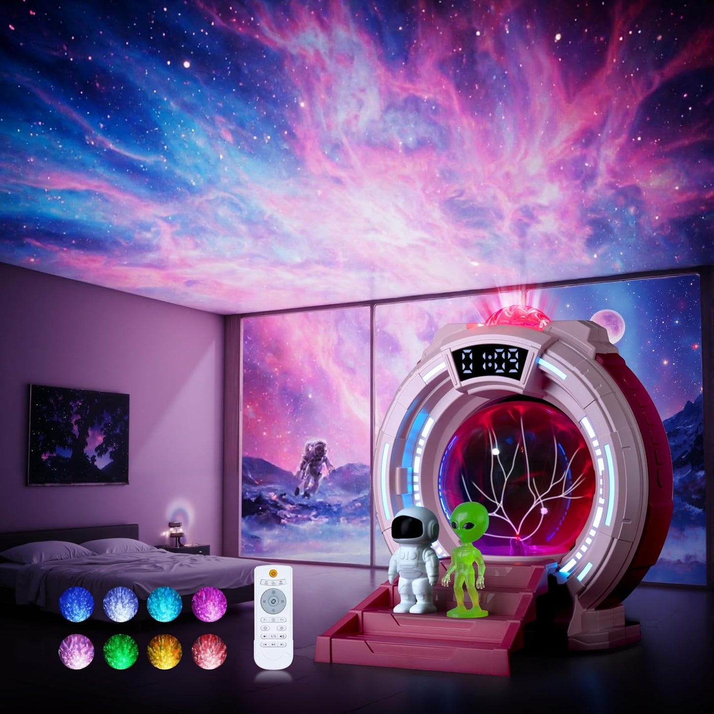 Plasma Ball Night Light,Space Girl's Room Party Aurora Projector LED Alien Veins Lamp,White Noise,Clock,Remote Control,Bluetooth Speaker,Adults,Kids' Room Decor Lamps,Christmas,Birthday Gift(Pink)