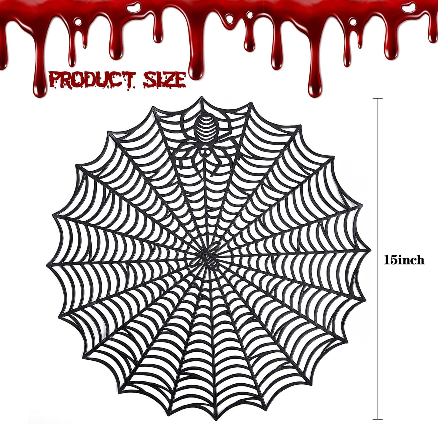 Sfcddtlg 6 Pcs Halloween Spider Web Placemats, 15" Heat Insulation Halloween Placemats Spider Web Table Mats, Hollow Out Spiderweb Coasters Placemat for Dining Table Party Decoration