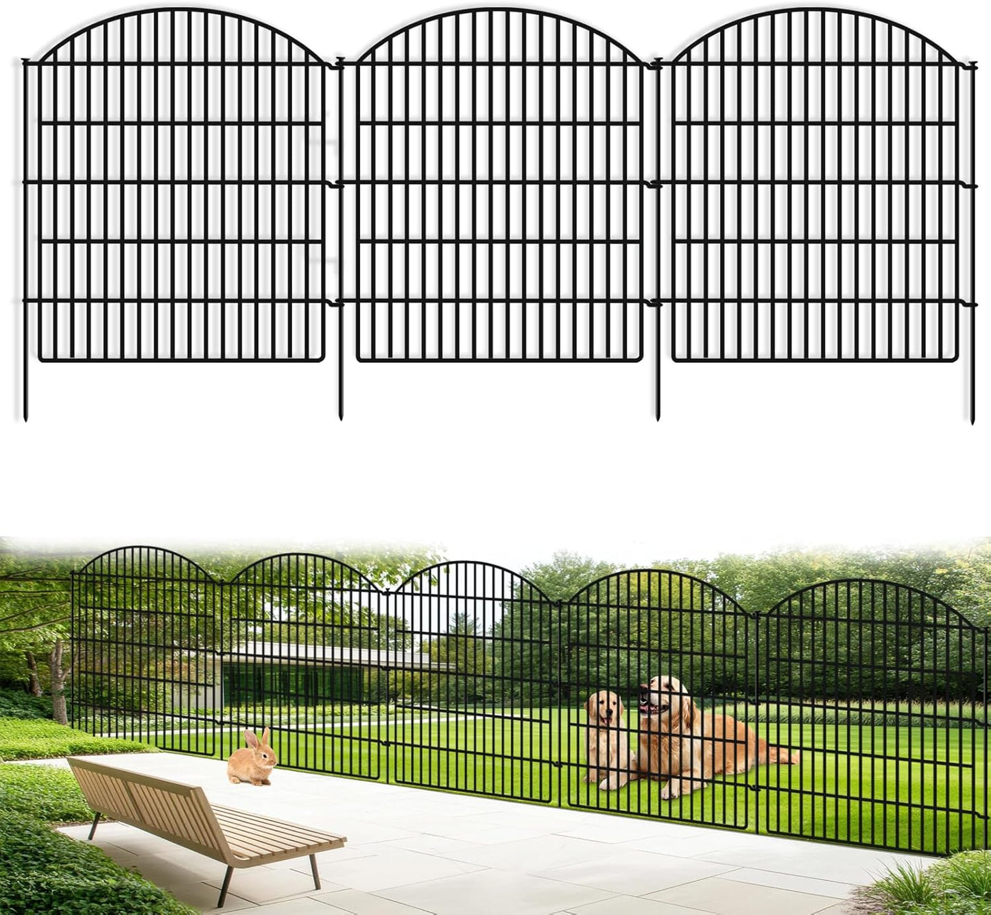 16 Panels Decorative Garden Metal Fence, 33in (H) x 38.67ft (L) No Dig Dog Fencing for Outdoor Yard, Rustproof Animal Ground Stakes Temporary Panel Border Barrier for Patio Flower Bed Camping