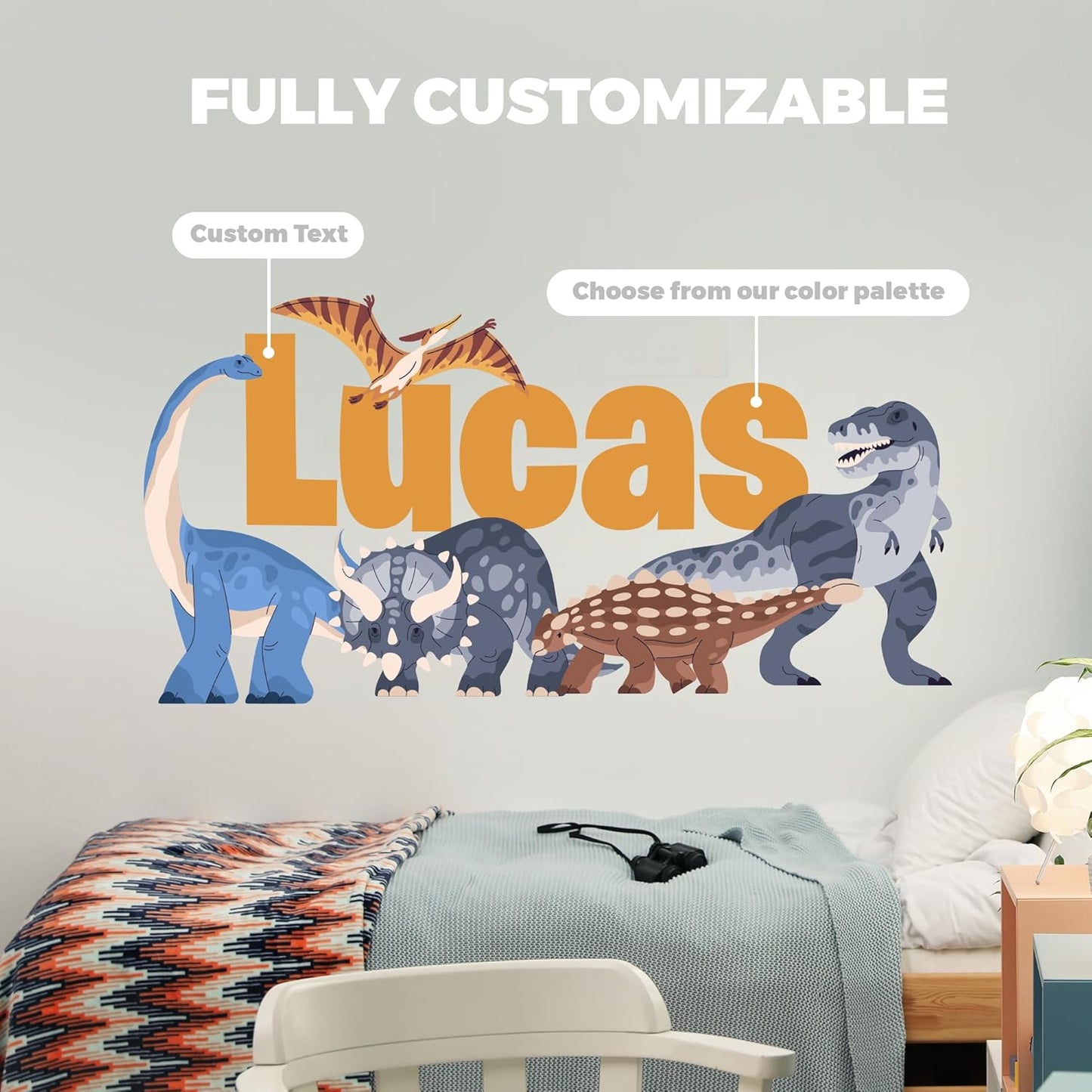 CRYPTONITE Custom Stickers Name for Dinosaur Decorations I Dinosaur Room Decor for Boys I Custom Vinyl Stickers for Dinosaur Wall Decor I Name Wall Decal for Bedroom Decor I Multiple Size Options