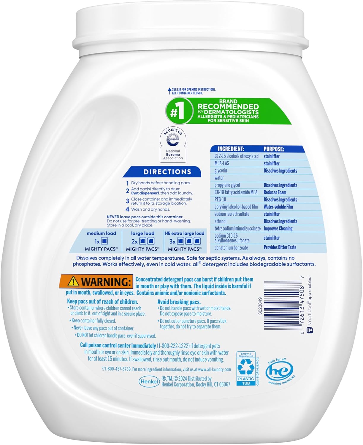 all Free Clear Mighty Pacs Laundry Detergent, for Sensitive Skin, Unscented and Dye Free, 80 Count