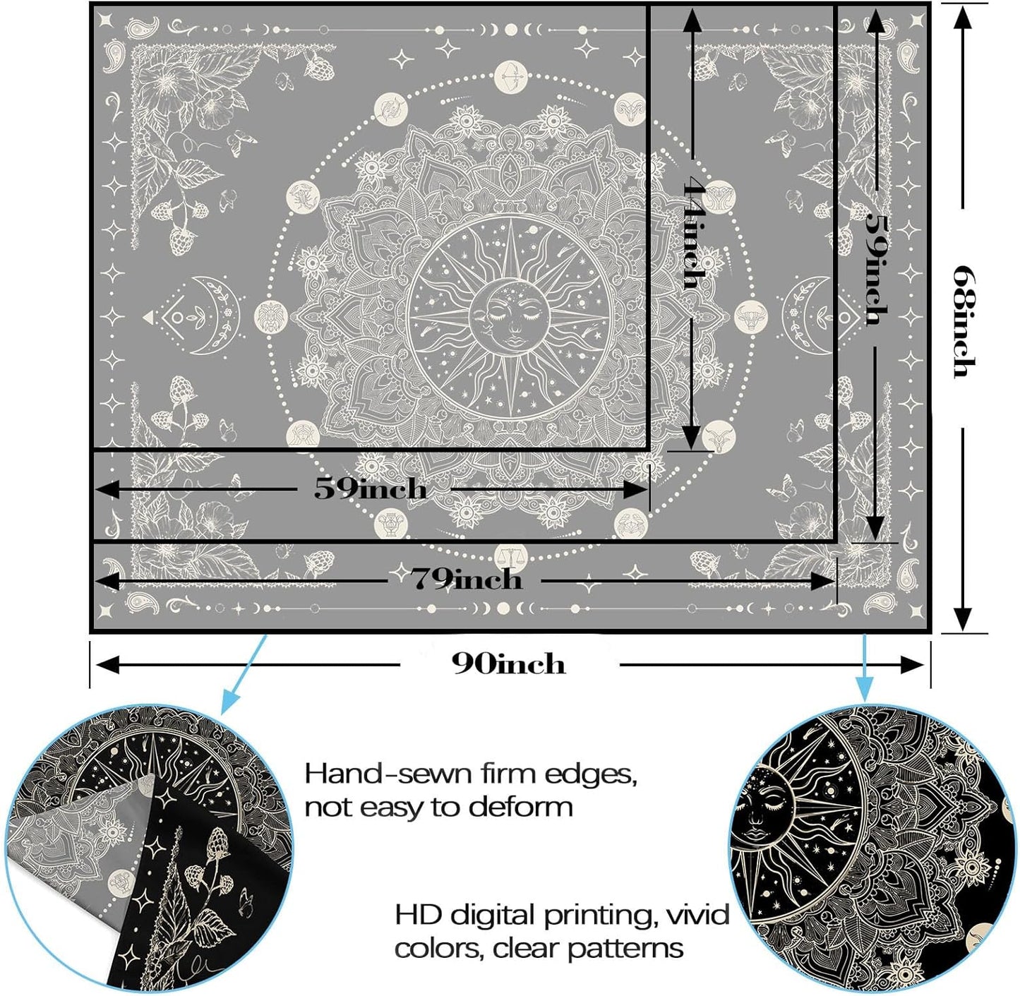 Lunerfex Sun and Moon Mandala Tapestry Boho Tapestry for Bedroom Black and White Tapestries Wall Hanging Living Room Wall Art and Home Decor 60x80