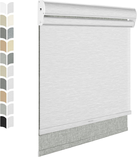 BERISSA Cordless Dual Roller Shades with Cassette Valance, Double Window Shades Blackout and Light Filtering Shades, Day and Night Shade for Home Office Door. Linen Grey and White. 52 W x 86" H