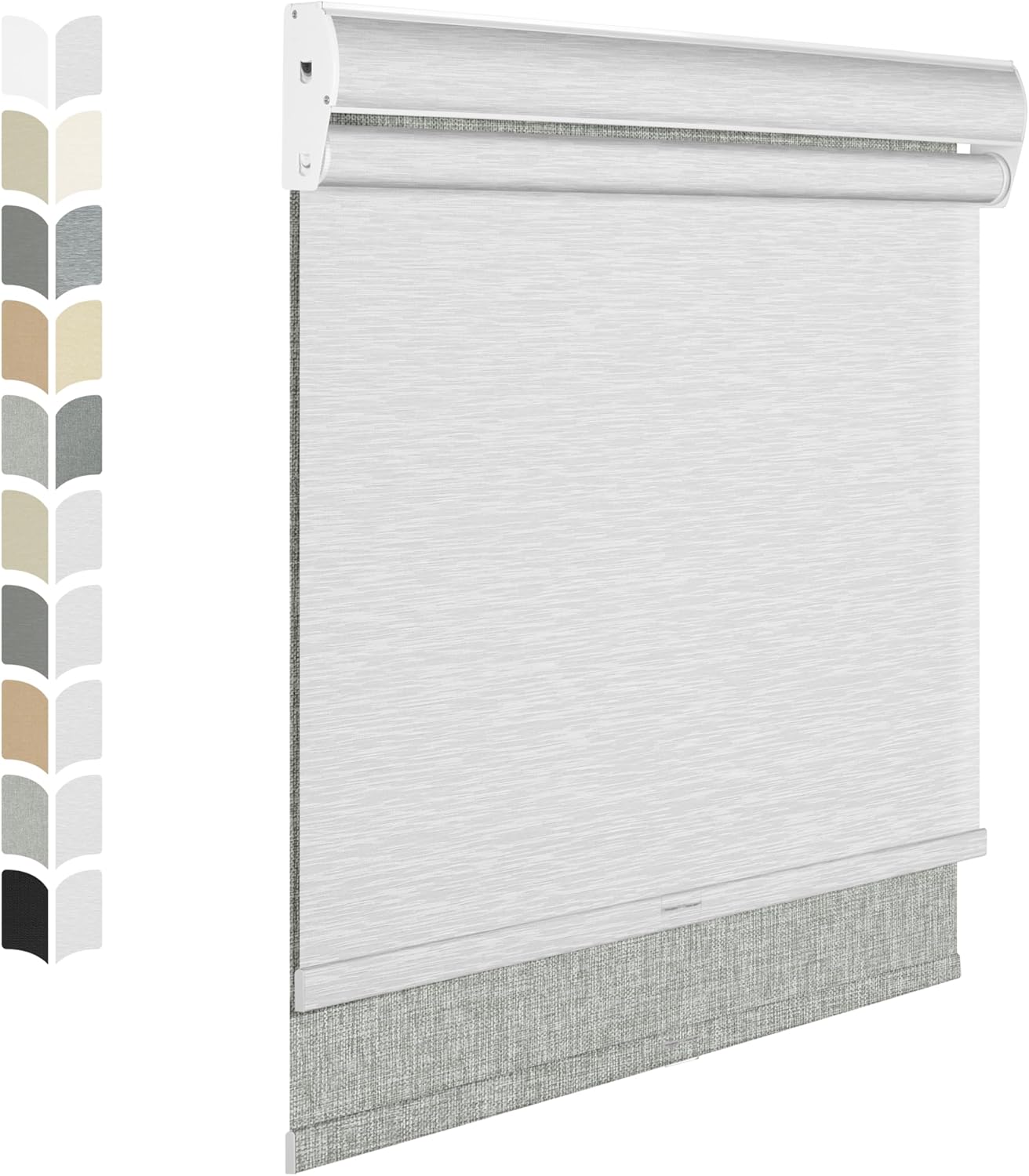 BERISSA Cordless Dual Roller Shades with Cassette Valance,Double Window Shades Blackout and Light Filtering Shades,Day and Night Roller Shades for Home Office Door.Linen Grey and White.41 W x 56" H