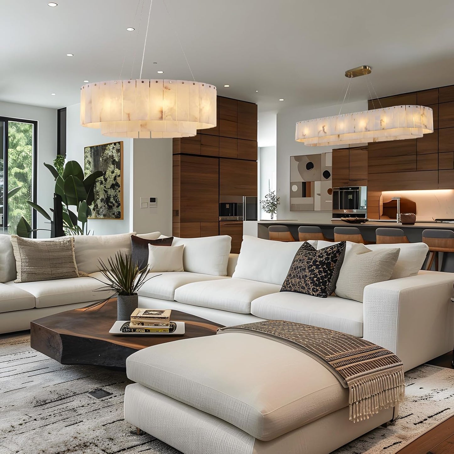 Alabaster Rectangular Chandelier, L54in Modern Dining Room Chandelier Over Table, Adjustable Chandeliers Light Fixture for Living Room, Kitchen Island