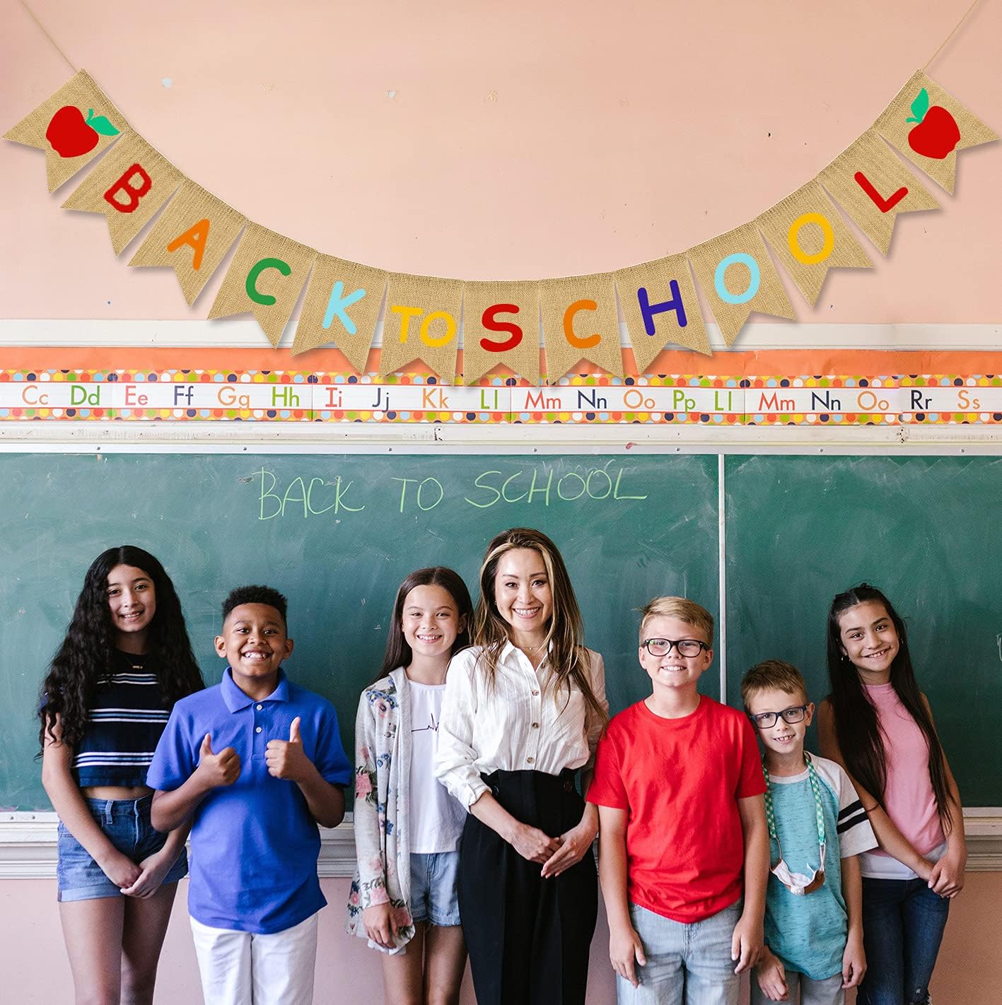 JOZON Back to School Burlap Banner First Day of School Bunting Banner Garland Classroom Home Party Decorations School Classroom Blackboard Hanging Decor Sign Schoolyard Party Supplies