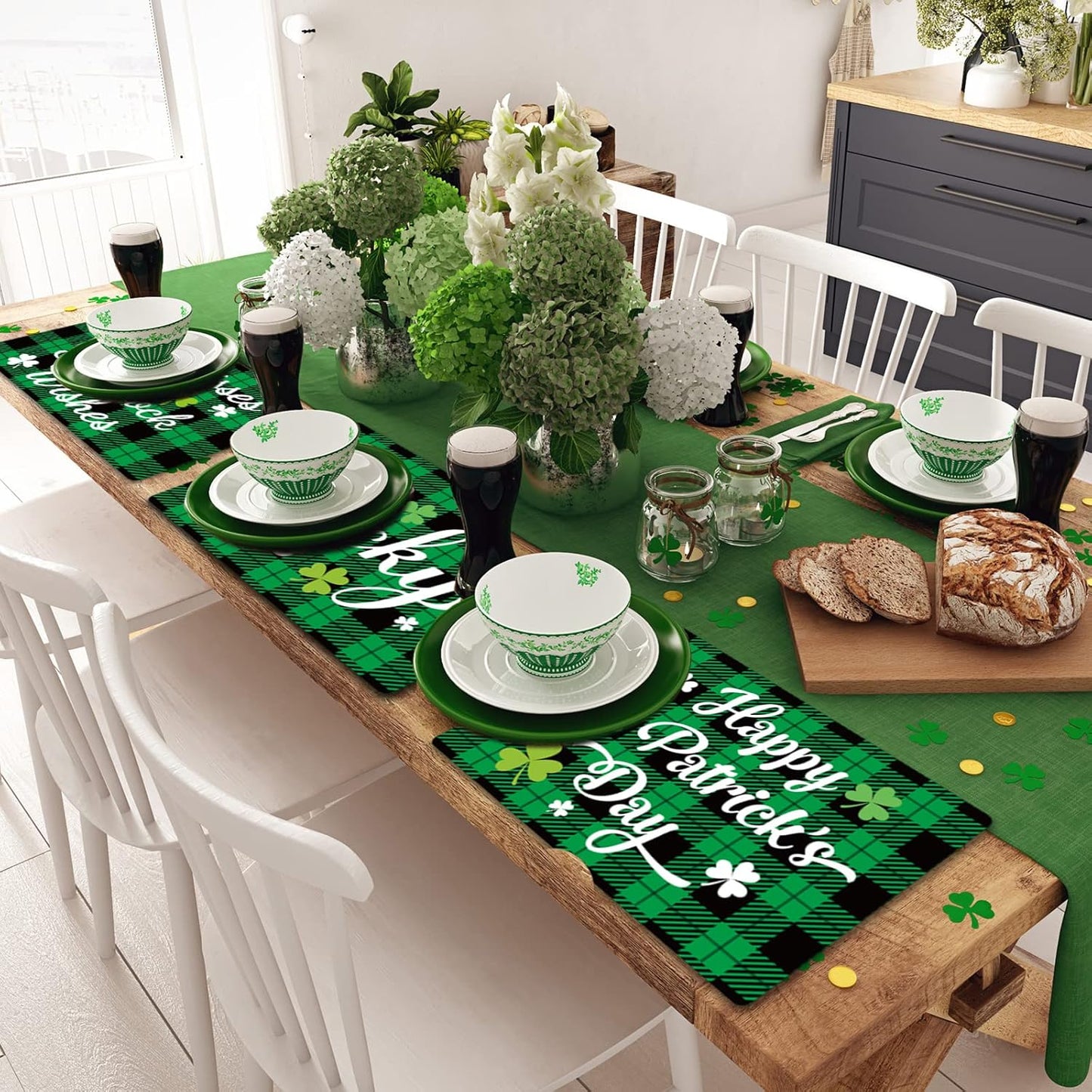 St. Patrick’s Day Placemats Set of 6 Buffalo Plaid Plastic Table Mats Lucky Shamrock Place Mats Blessed Holiday Table Decoration for Indoor Outdoor Party Kitchen Dining