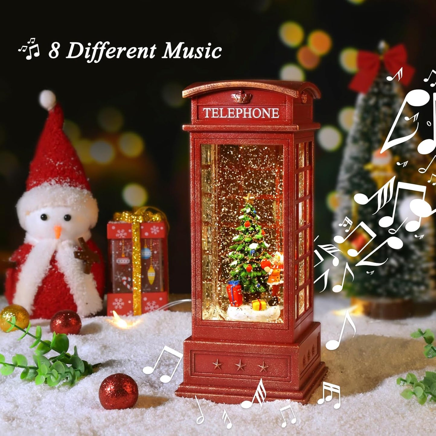 House & Garden Decoration,Christmas Lantern with 8 Pieces of Music,Sparkling Crystal Keep Circling Around The Snowman Families Music Box as a (Christmas Child)