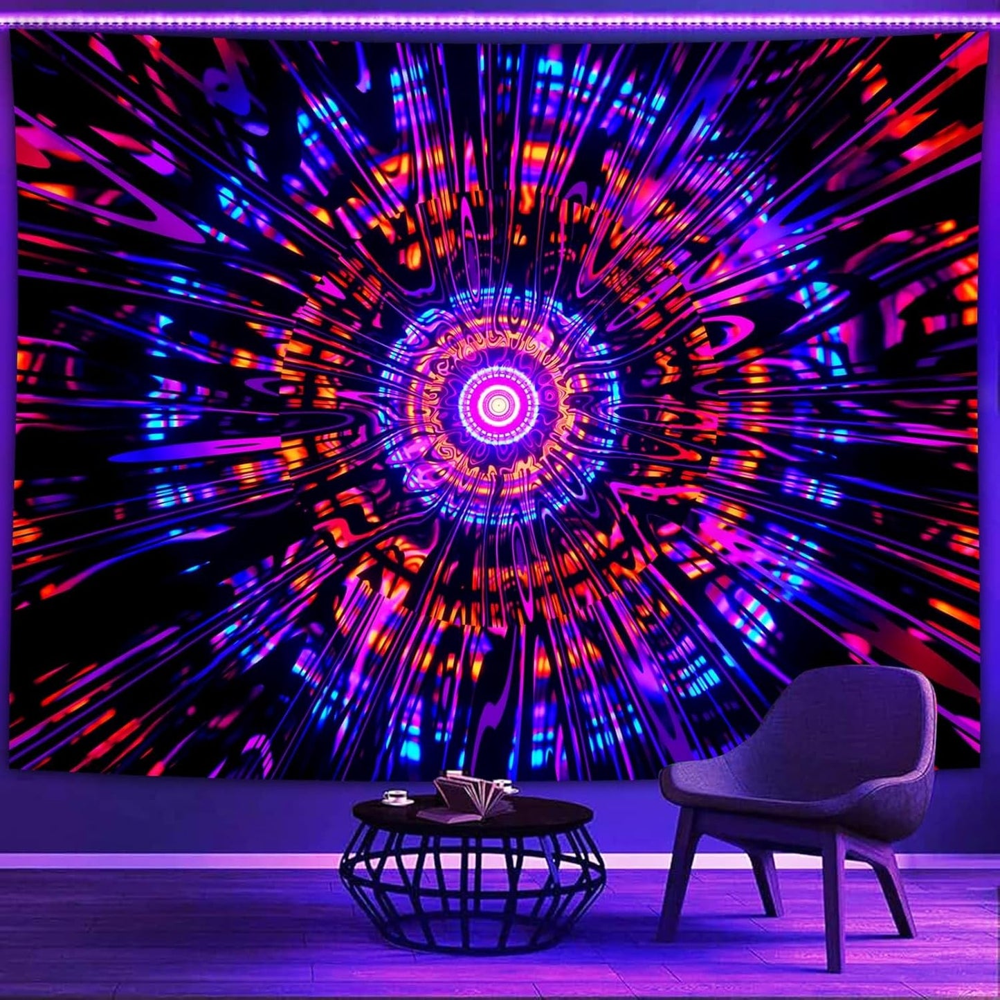 PSYHILAR Blacklight Mandala Tapestry for Bedroom, Psychedelic Black Light Posters for Adults and Teens, Colorful UV Reactive Aesthetic Bohemian Art Wall Hanging Decor Red and Purple (40 x 30 Inches)