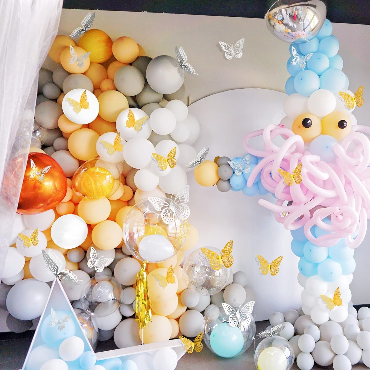 SAOROPEB 3D Butterfly Wall Decor 48 Pcs 4 Styles 3 Sizes, Butterfly Birthday Decorations Party Decorations Cake Decorations Wedding Decor, Removable Stickers (Gold, Silver)