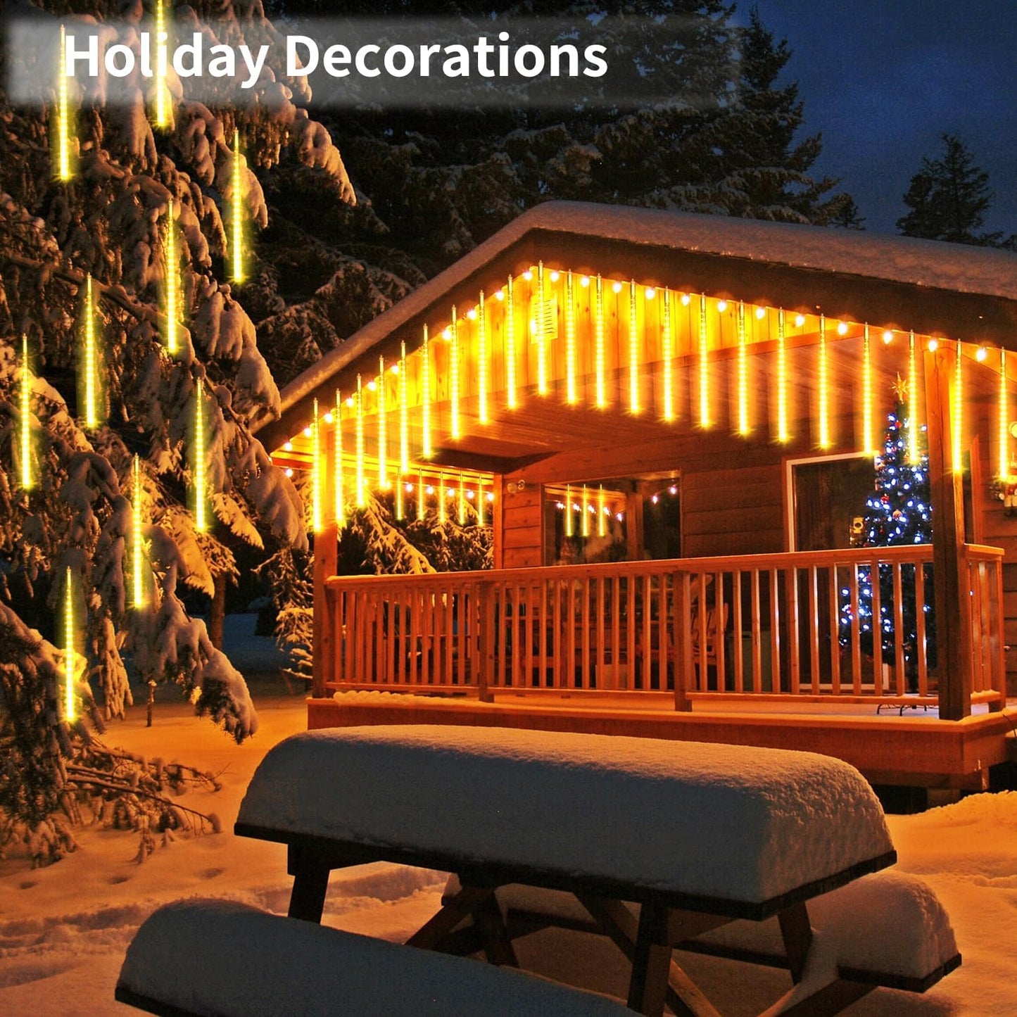 4 Pack Meteor Shower Rain Lights - 20in, 40 Tube, 1440 LEDs Icicle Lights for Xmas, Halloween, Wedding, Party, Tree, Holiday Decoration, Warm White