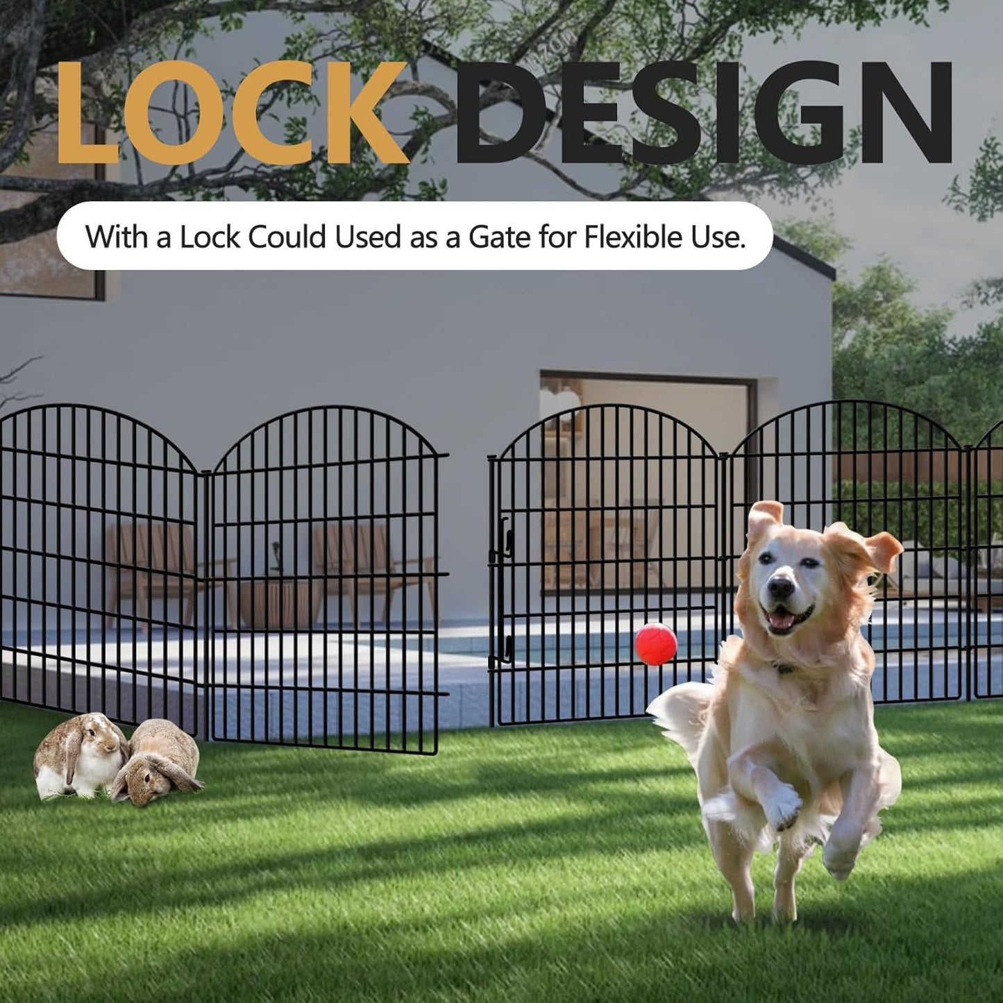 18 Panels No Dig Decorative Outdoor Garden Fence with Lock for Yard, 33in (H) x 40.16 (L) Animal Barrier Fencing Rustproof Metal Wire Panel Border for Dog, Rabbits, and Patio Temporary Ground Stakes