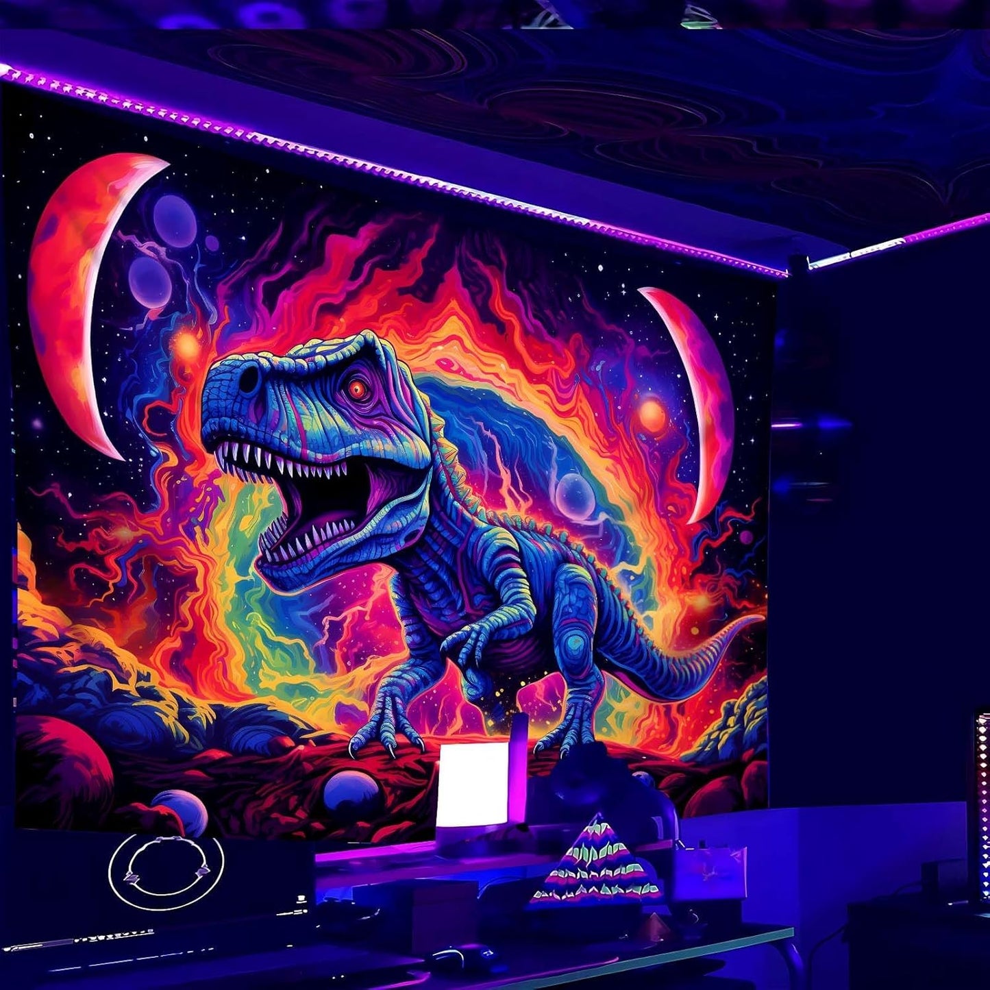 Dinosaur UV Tapestry, Dino Wall Art for Boys Room (80x60in)