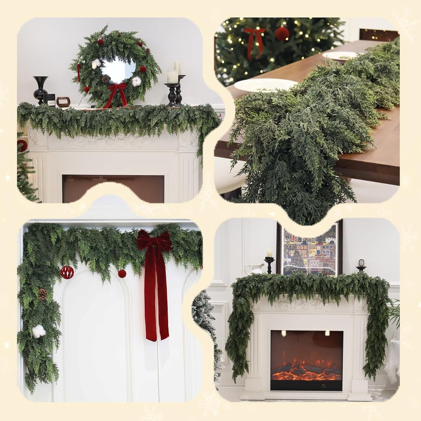 9FT Christmas Cedar Garland Artificial Real Touch Thickness Realistic Greenery Pine Garland for Mantle Fireplace Outdoor Indoor Christmas Decorations
