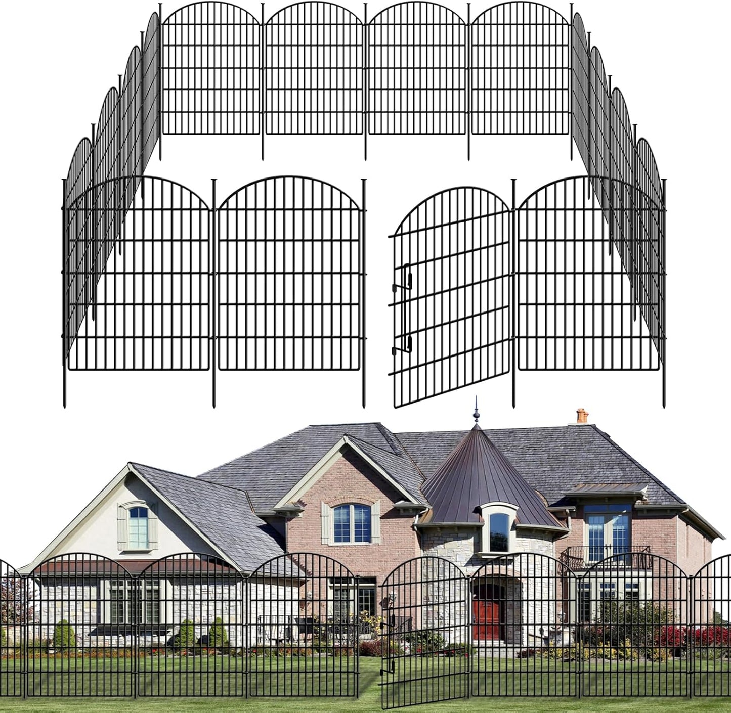 18 Panels No Dig Decorative Outdoor Garden Fence with Lock for Yard, 33in (H) x 40.16 (L) Animal Barrier Fencing Rustproof Metal Wire Panel Border for Dog, Rabbits, and Patio Temporary Ground Stakes