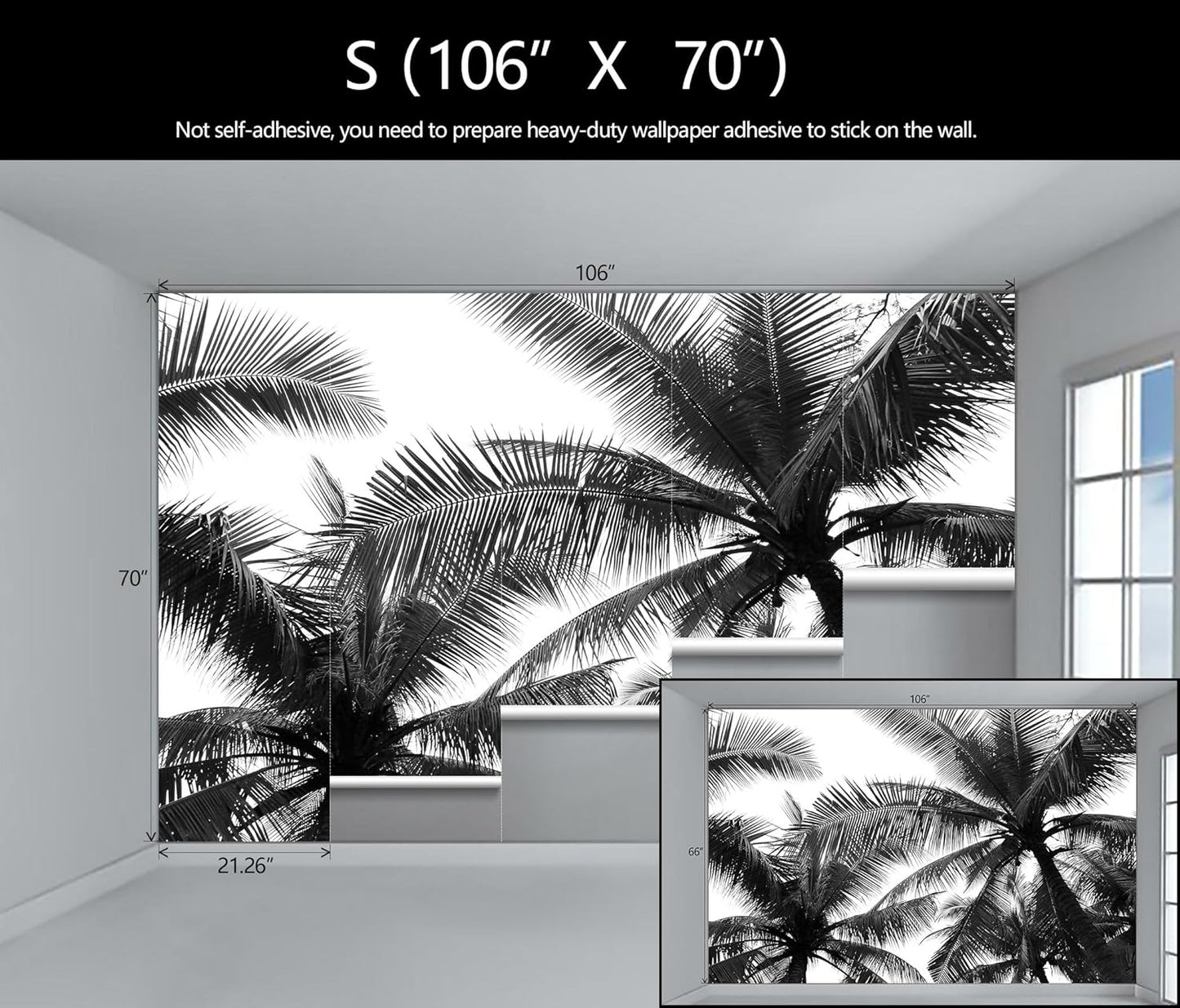 Black Palm Tree Wallpaper Bedroom Beautiful Tropical Plant Leaf Wall Mural Living Room (Not Peel and Stick)