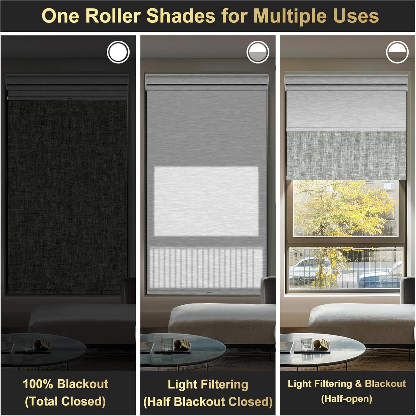 Berissa Cordless Dual Roller Shades with Cassette Valance, Double Blackout and Light Filtering, Day and Night for Home Office Door. Linen Grey and White, 58 W x 80" H
