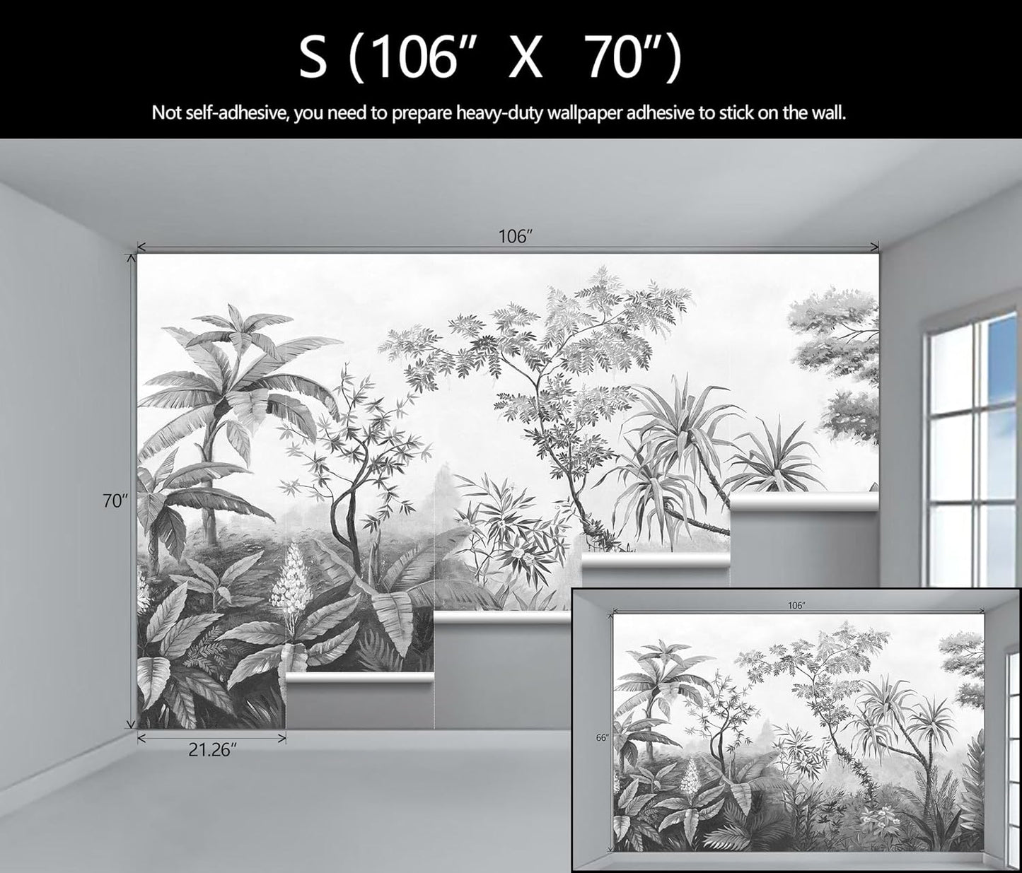 Gray Tropical Rainforest Botanical Wallpaper Bedroom Hand-Painted Oil Painting Jungle Plant Wall Mural Living Room (Not Peel and Stick)