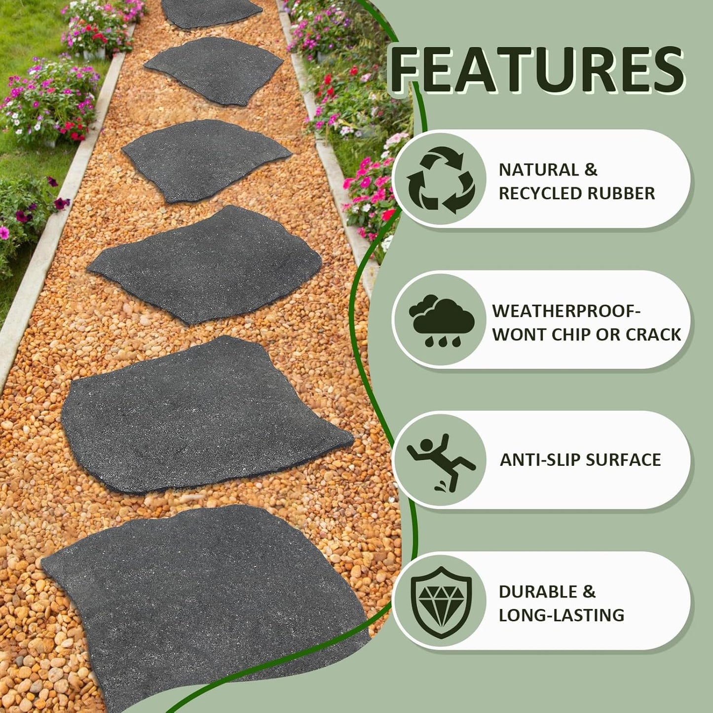 3 Pack Rubber Stepping Stones Outdoor Garden Rubber Pavers Pathway Walkway Paving Stones