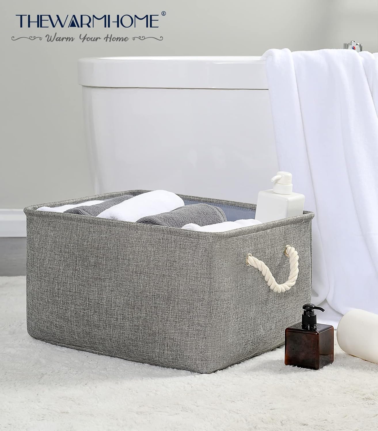 TheWarmHome Fabric Storage Bins Baskets for Organizing, Large Sturdy Storage Basket W/Handles, Decorative Foldable Storage Baskets for Shelves Closet Nursery Toy (X Large - 3 Pack 17.7L×13.8W×9.8H)