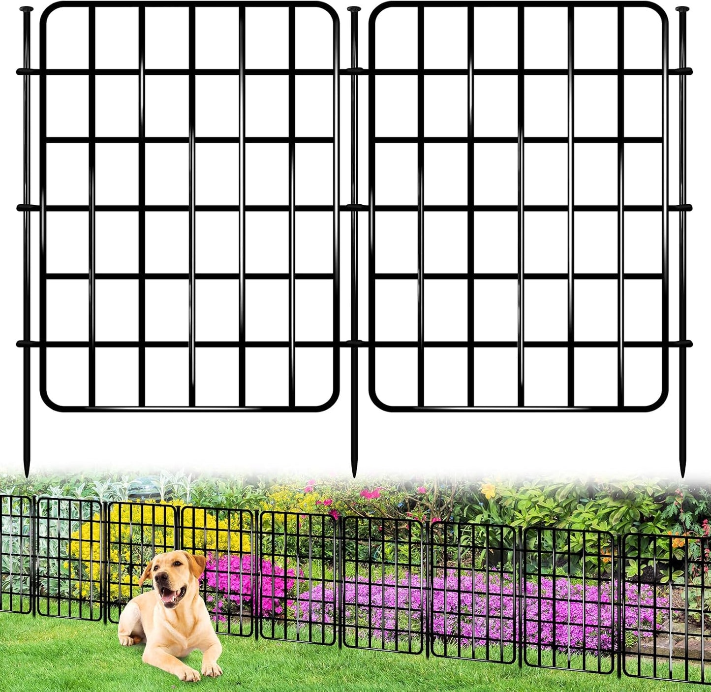 30ft x 17in Garden Fence Animal Barrier, 28 Panels No Dig Fence Border, Rustproof Metal Decorative Garden Fence with Ground Stake, Flower Bed Edging Border for Dog, Rabbit, Outdoor Yard Patio Decor
