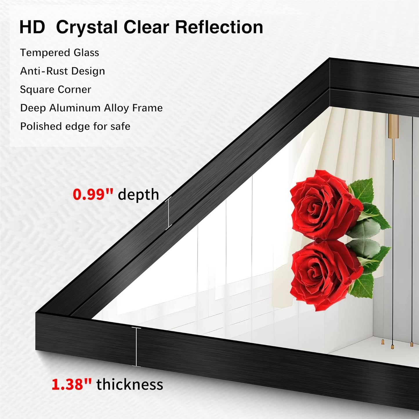 Black Bathroom Mirror, 42x42 Inch Rectangular Framed Mirror, Large Wall Mounted Bathroom Vanity Mirror Over Sink for Bedroom,Restroom, Living Room, Hangs Vertically or Horizontally