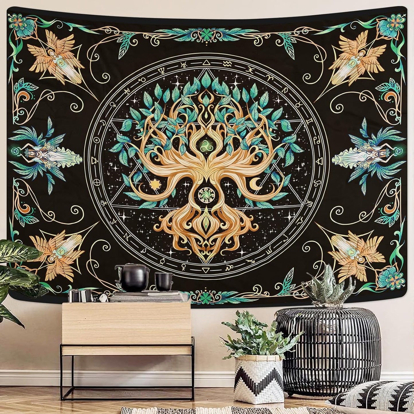 Tree of Life Tapestry - Natural Hippie Wall Hanging, UV Resistant, Machine Washable, Lightweight, Psychedelic Witchcraft Bedroom Decor for Bedroom, Living Room, Yoga Room - 59.1x49.2 Inch