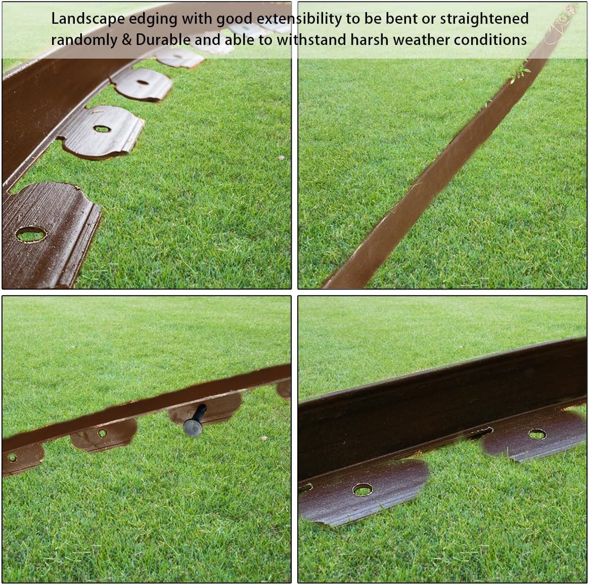 33FT Landscape Edging, 4 in Tall Garden Edging Borders,Flexible Lawn Edging with 30 Spikes,Plastic Edging Border for Garden, Flower Beds, Pavement-Brown