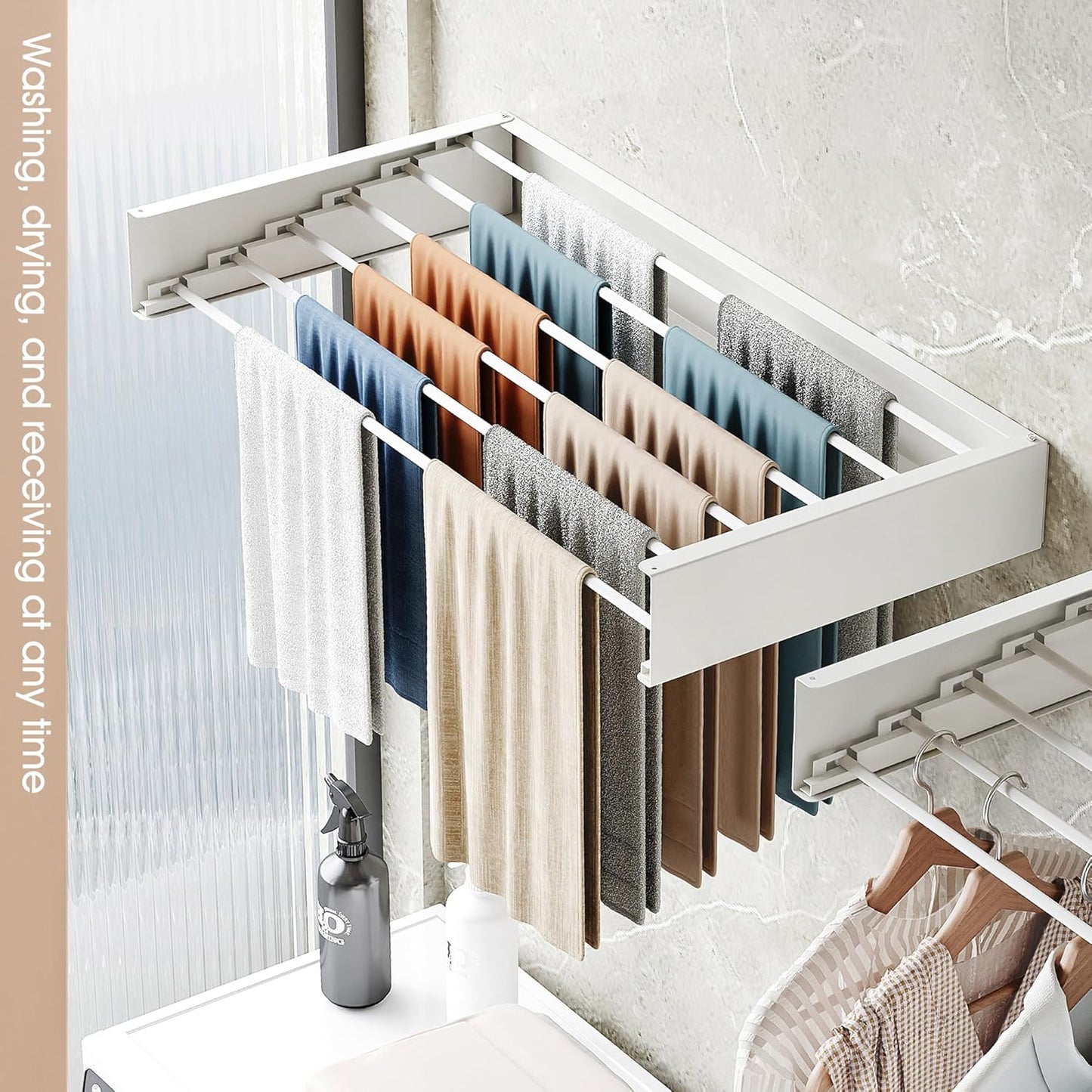 Wall Mounted Drying Rack,Drying Rack Clothing,Collapsible Hanging Racks for Laundry(35.5"-White)