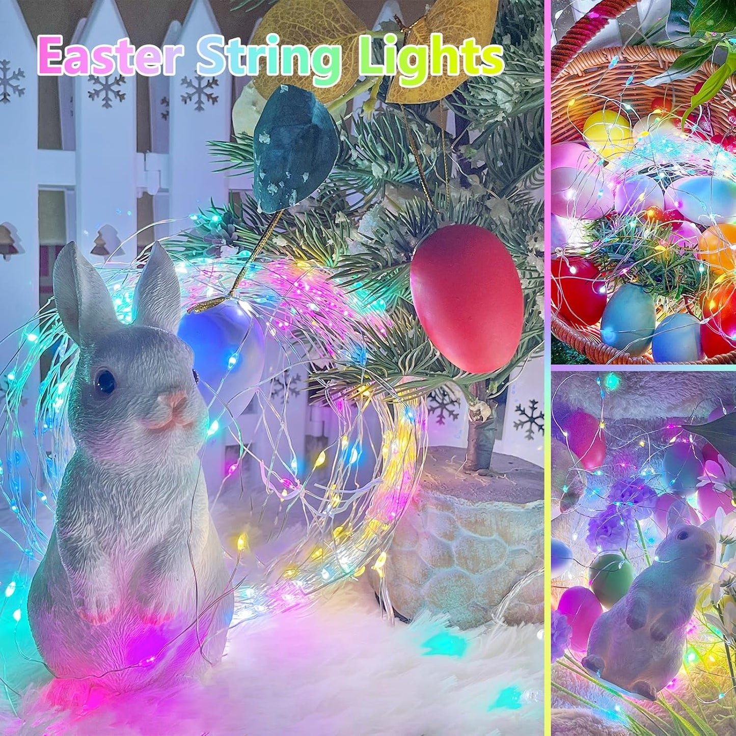 4-Pack Easter Lights Battery Operated, Pastel Fairy Lights with Timer, Waterproof 16FT 50LED Christmas String Light Indoor Outdoor for Easter Home Bedroom Christmas Centerpiece Decoration (Multicolor)