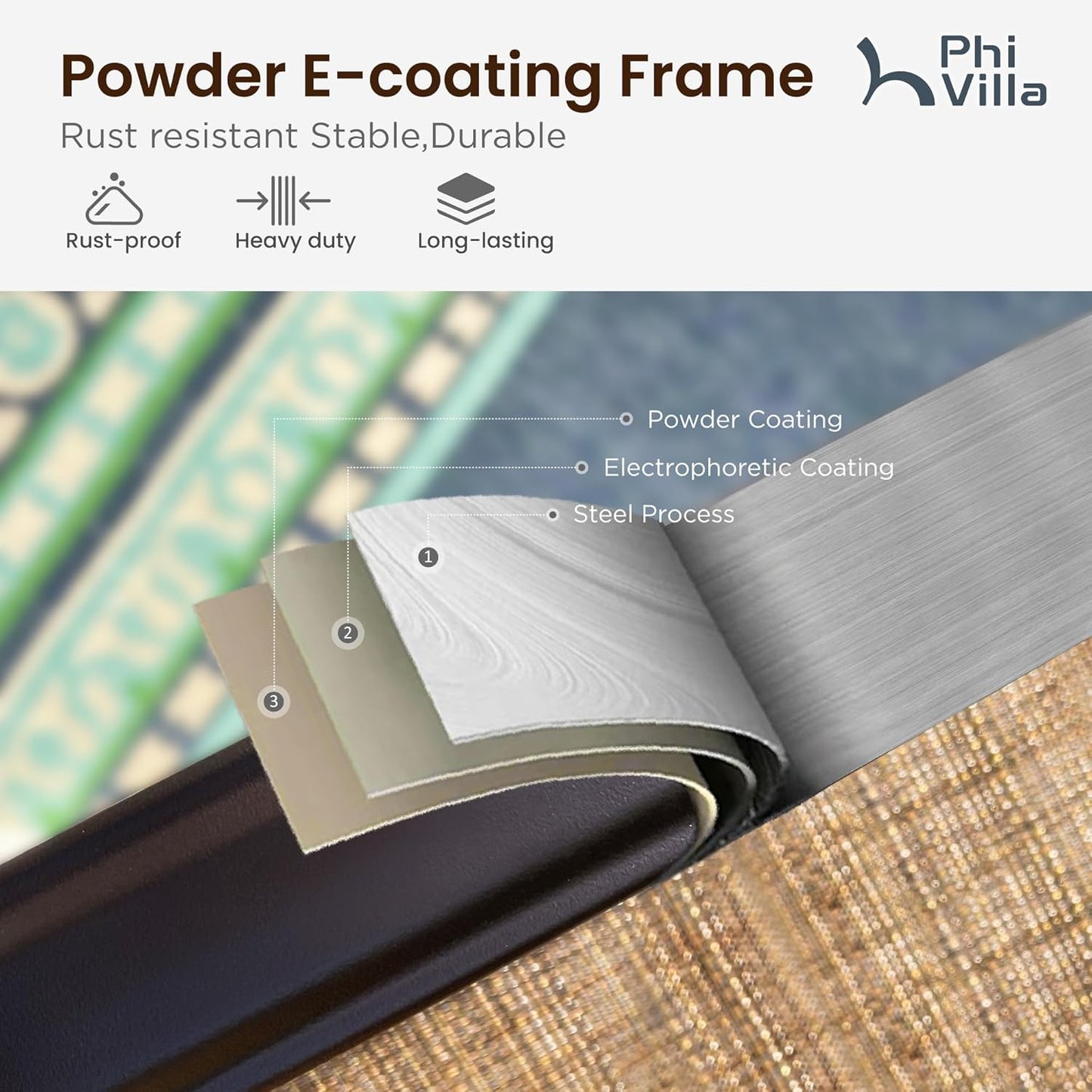 PHI VILLA 7 Piece Patio Bar Dining Set, Bar Height Outdoor Table and Chairs with 6 Swivel Bar Stools (Padded Textilene) & Large Rectangle Metal Table for Deck, Garden and Yard