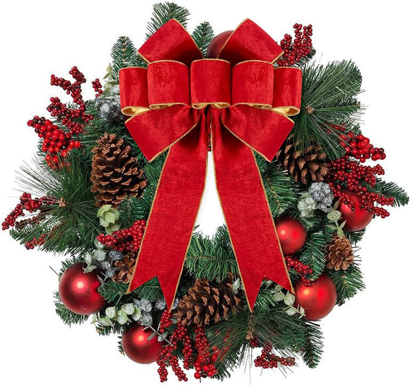 3pcs Large Christmas Bows Velvet Red Bows Holiday Red Christmas Bows Decorations for Wreath Velvet Bows Decor for Christmas Tree Topper, Front Door, Outdoor(14 * 12 inch)