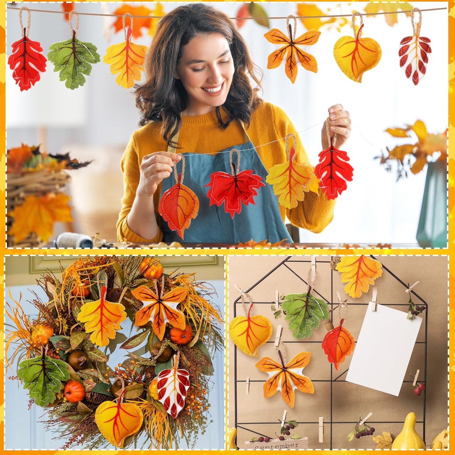 24 Pcs Fall Tree Ornaments Thanksgiving Tree Decoration 3D Felt Maple Leaf Pumpkin Hanging Ornaments for Farmhouse Harvest Autumn Fall Decorations(Maple Leaf)