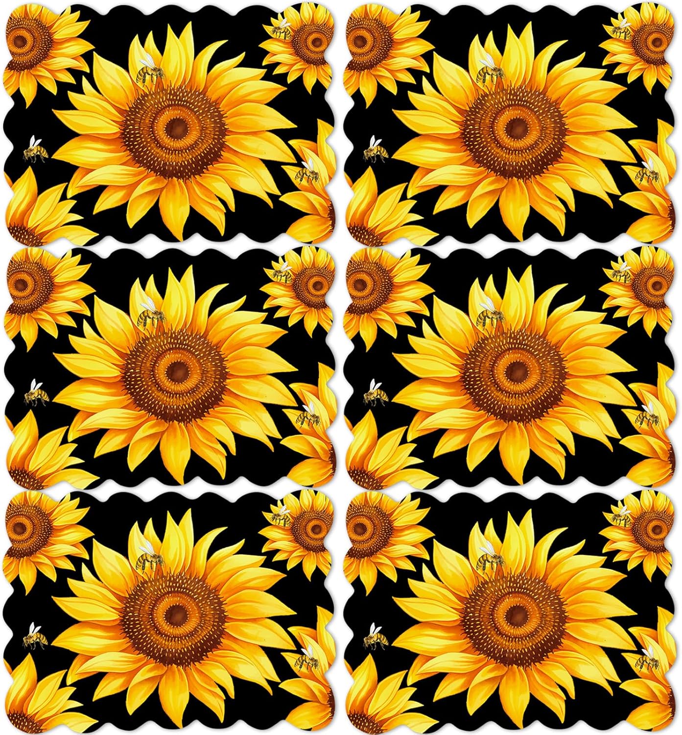Sunflower Placemats Set of 6 Summer Plastic Table Mats Summer Floral Place Mats Washable Vinyl Seasonal Spring Sunflower Table Decoration for Indoor Outdoor Party Kitchen Dining