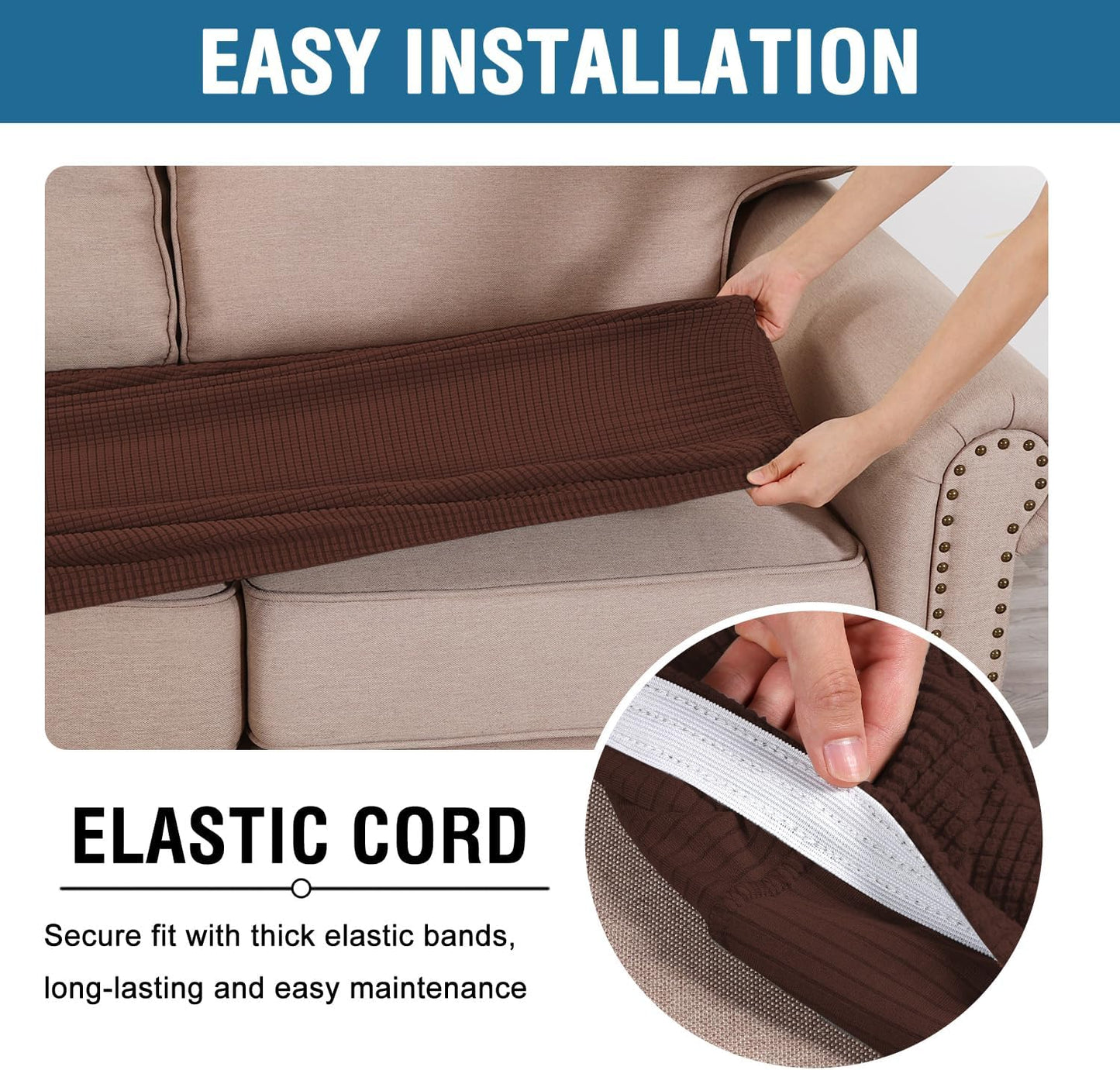 H.VERSAILTEX Super Stretch Individual Seat Cushion Covers Sofa Covers Couch Cushion Covers Slipcover Sets Thick Jacquard Textured Twill Fabric (1 Piece Sofa Cushion Cover, Burnt Brick)