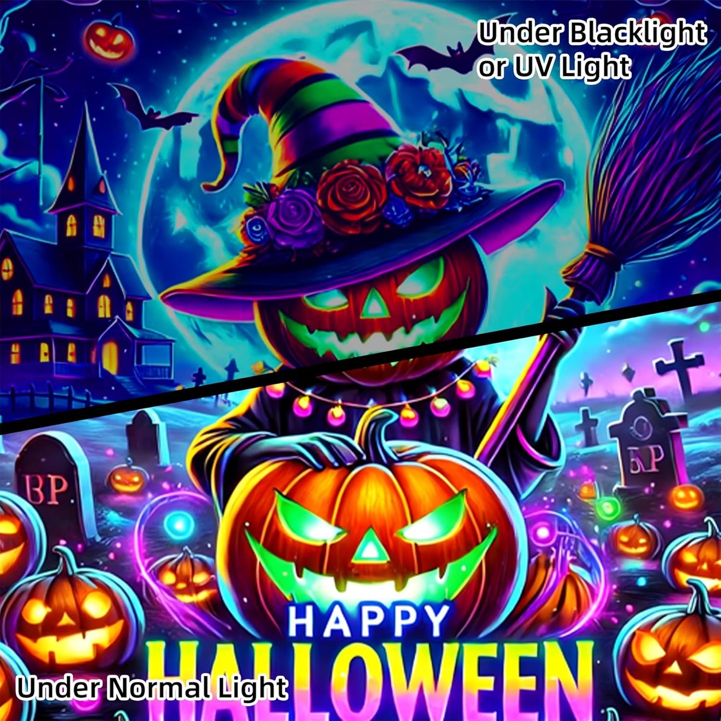 Halloween Tapestry, Blacklight Tapestry for Halloween Party Decor Hanging Tapestries Backdrop Wall Art Poster for Bedroom Dorm 90x70in