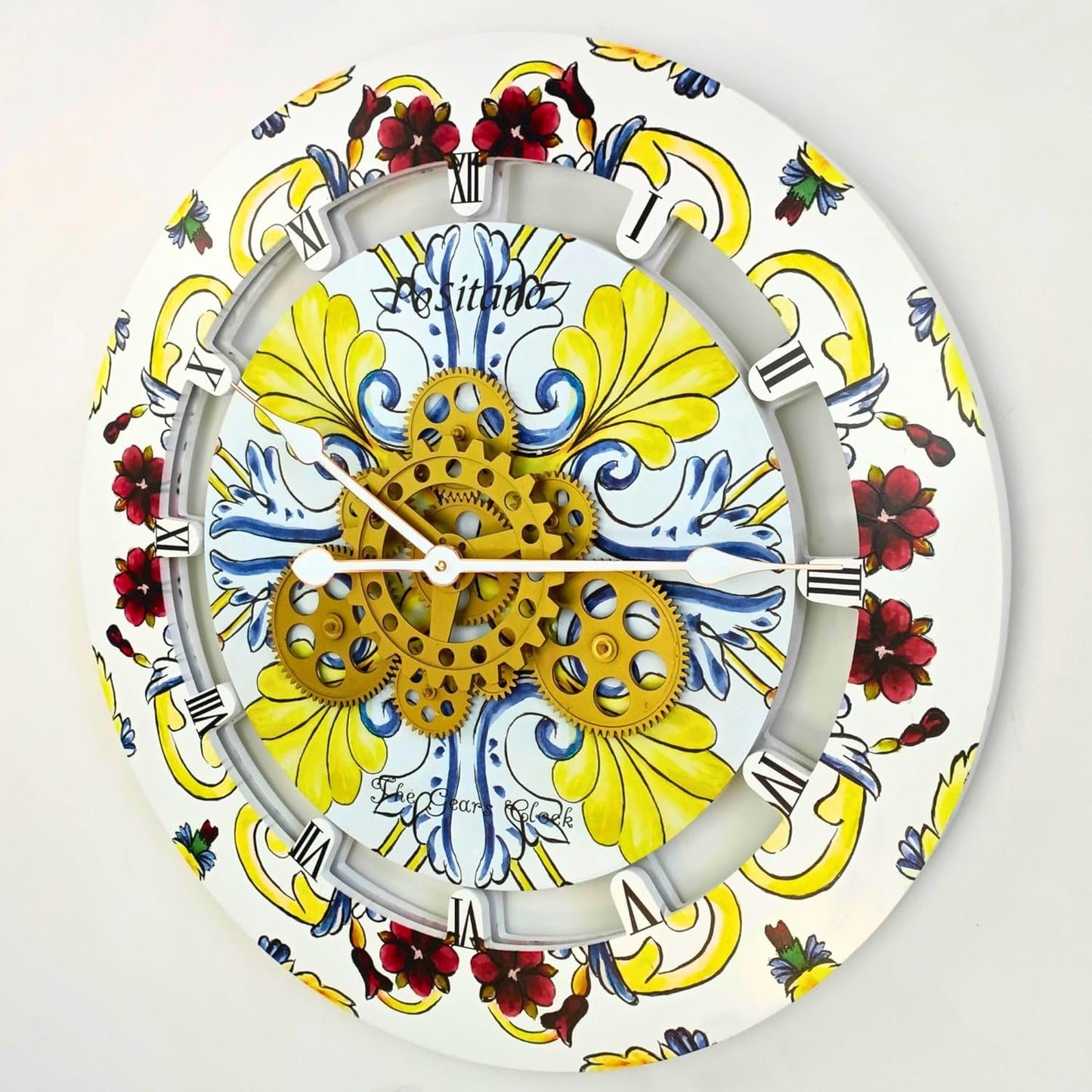 The Gears Clock Wall Clock Italy Collection with Moving Gears (Positano, 24 inch Round)