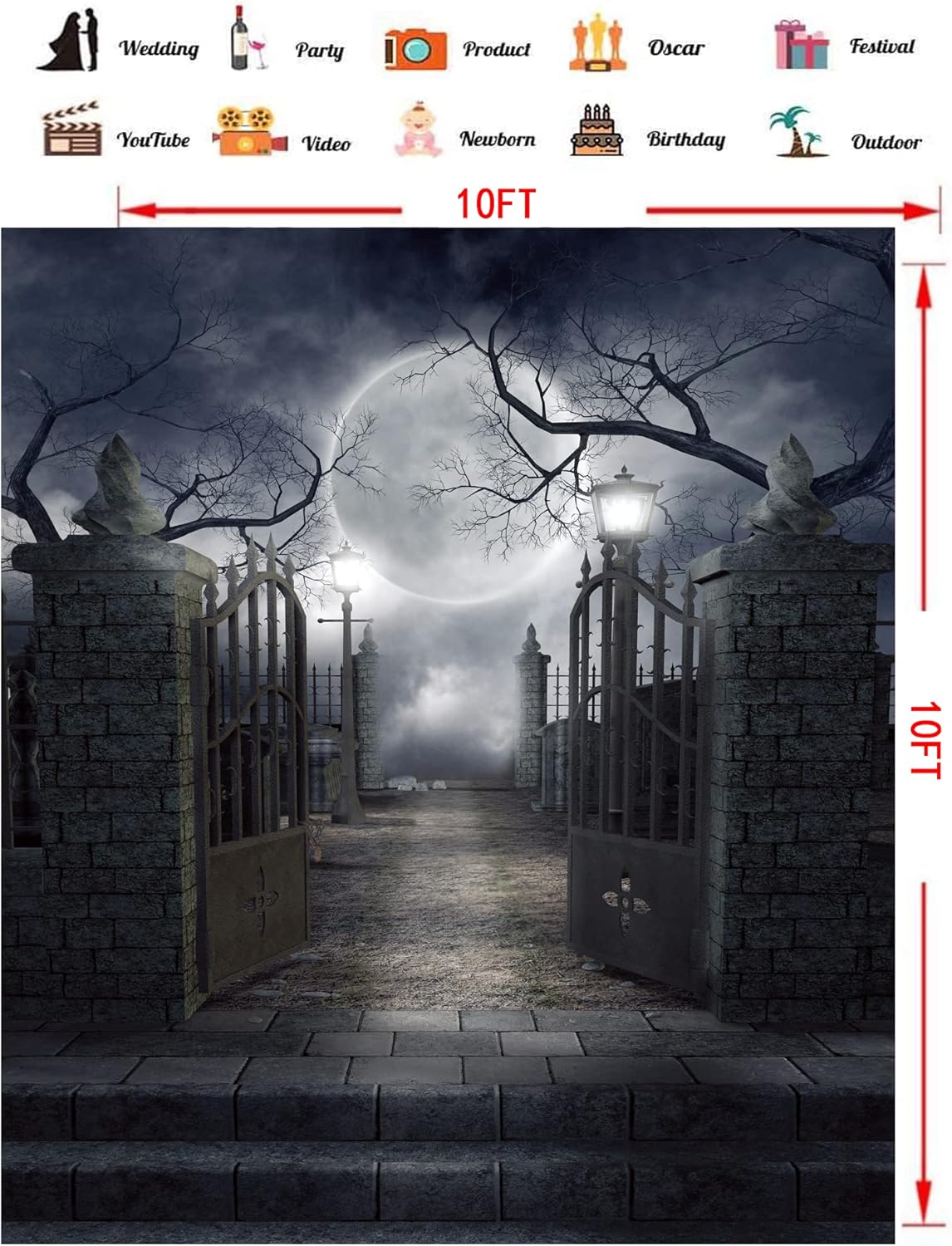 CHAIYA 10x10ft Halloween Backdrop Background Nightmare Before Christmas Backdrop for Photography Zombie Themed Photo Booth Party Decorations CY034