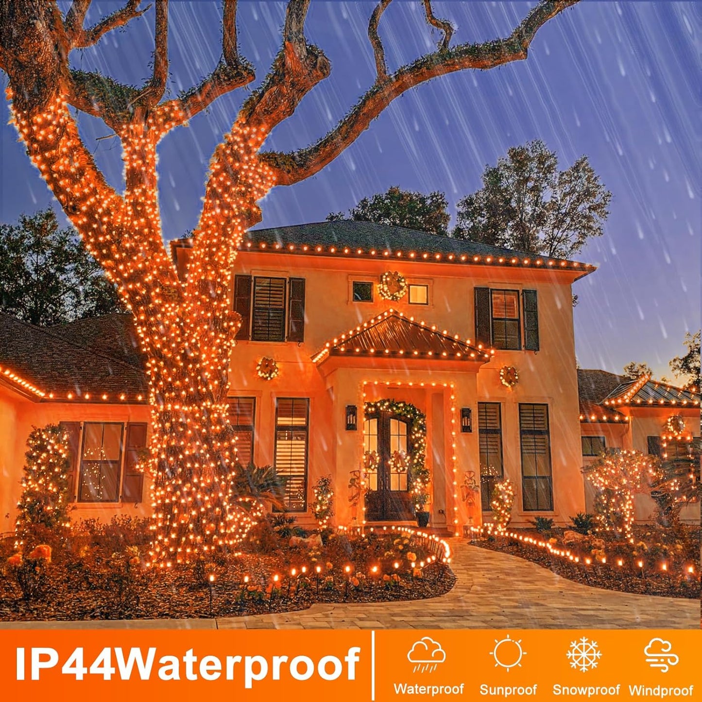 250 LED Orange Lights for Halloween, 82 FT Halloween Lights Indoor Outdoor Clear Wire with 8 Modes, Plug in Waterproof Orange String Light for Christmas Tree Party Thanksgiving Decorations