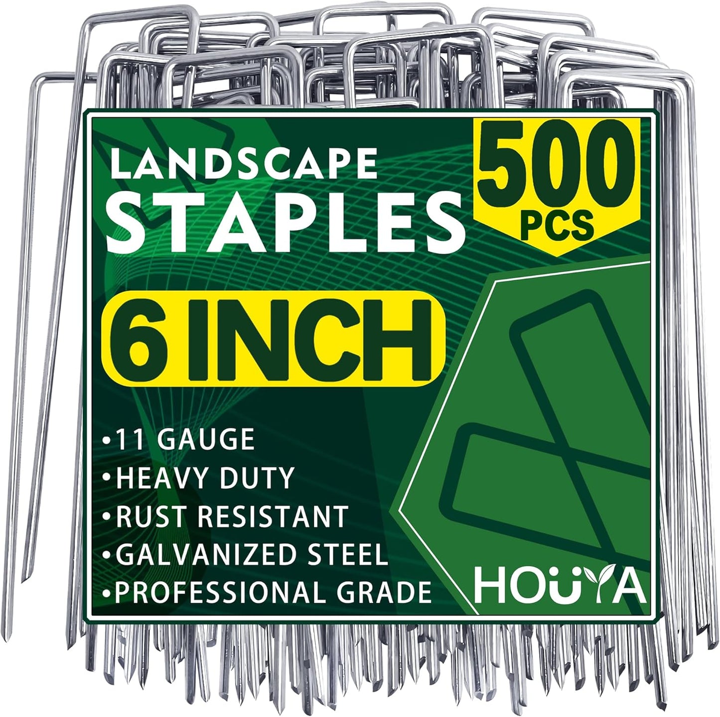 500 Pack Landscape Staples 6 Inch 11 Gauge Garden Stakes Galvanized Garden Staples Pins Anti-Rust Ground Stakes for Weed Barrier, Irrigation Tubing, Yard Lawn and Landscape Fabric