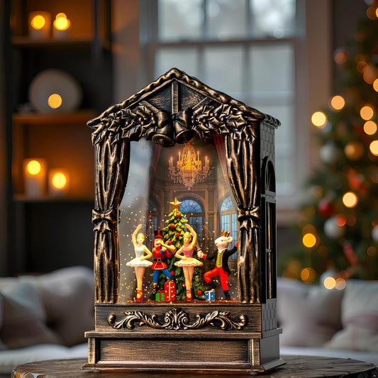 Christmas Snow Globe Lantern Water Glittering Nutcracker Ballet Theatre with Music & Timer, USB Lined/Battery Operated Lighted Lantern for Christmas Festival Decoration Gifts