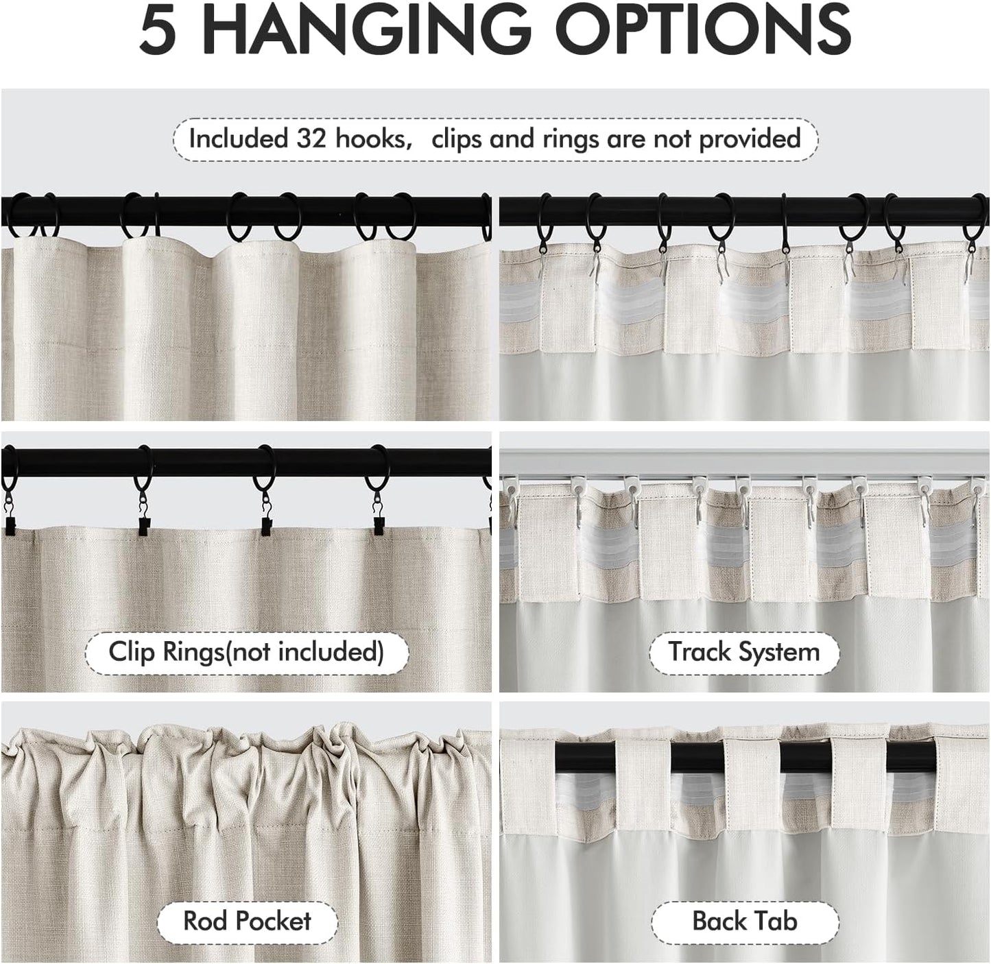 MIULEE 100% Blackout Curtains 102 Inch Long 2 Panels Set for Bedroom, Thick Luxury Faux Linen Black Out Curtain Room Darkening Back Tab Pleat Window Textured Drapes with Hooks for Living Room, Birch