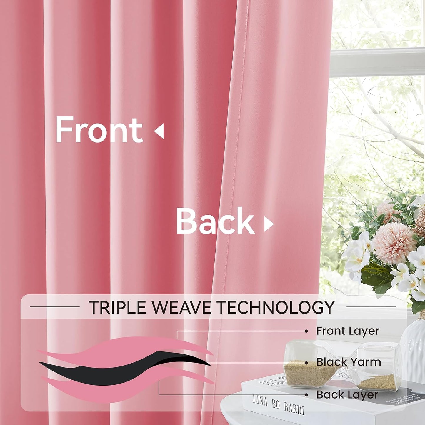 KangBang Pink Pinch Pleated Curtains 90 Inches Long for Bedroom, Blackout Energy Saving Aesthetic Modern Peach Pink Curtains & Drapes with Adjustable Hooks 2 Panels,40Wx90L