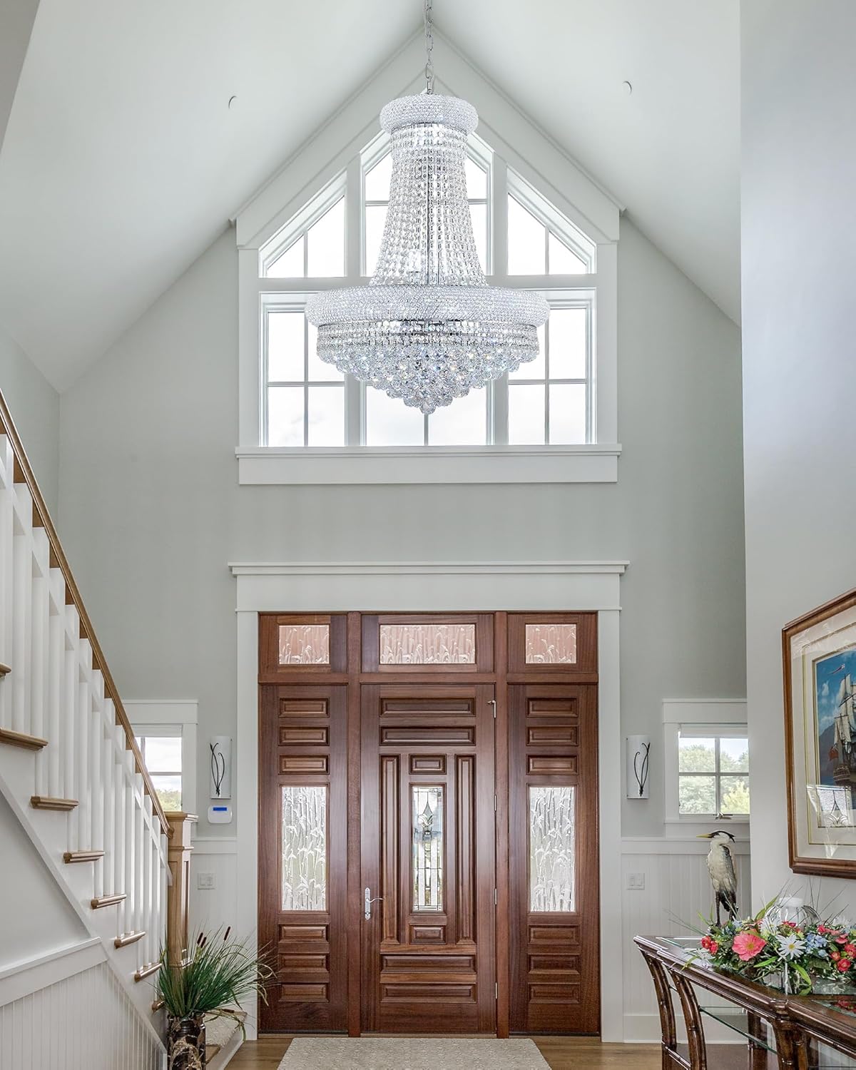 14 - Light Unique Empire Crystal Chandelier with Adjustable Chain for High Ceiling Foyer Entryway Living Room Dining Room Bedroom Chrome Finish