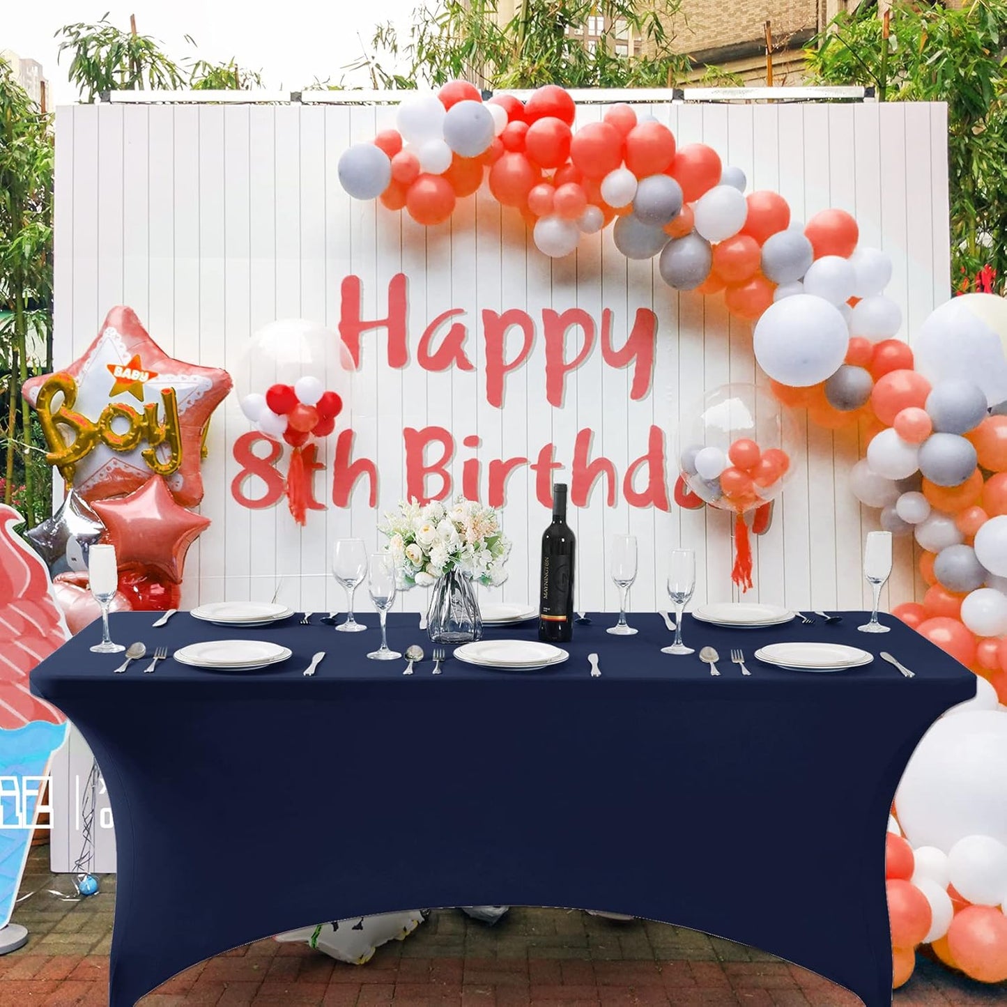 SuperO Waterproof Spandex Table Cover for 4FT Table Universal Fitted Stretch Tablecloth for Party, Banquet, Wedding and Events-Navy