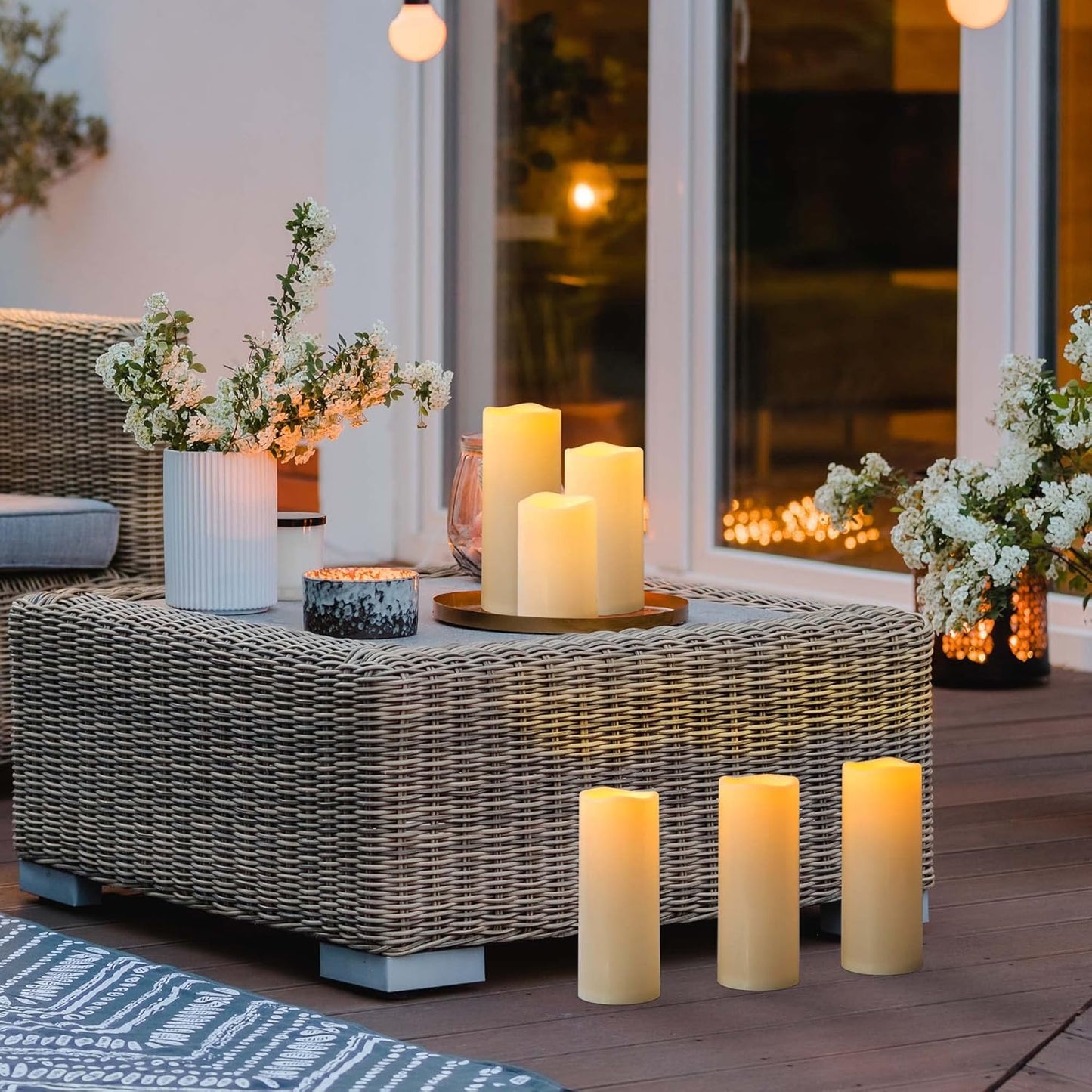 6" 8" 10" x 4" Waterproof Outdoor Flameless Candles Battery Operated LED Flickering Pillar Candles with Remote and Timer for Indoor Outdoor Lanterns, Long Lasting, Ivory White Large, Set of 3