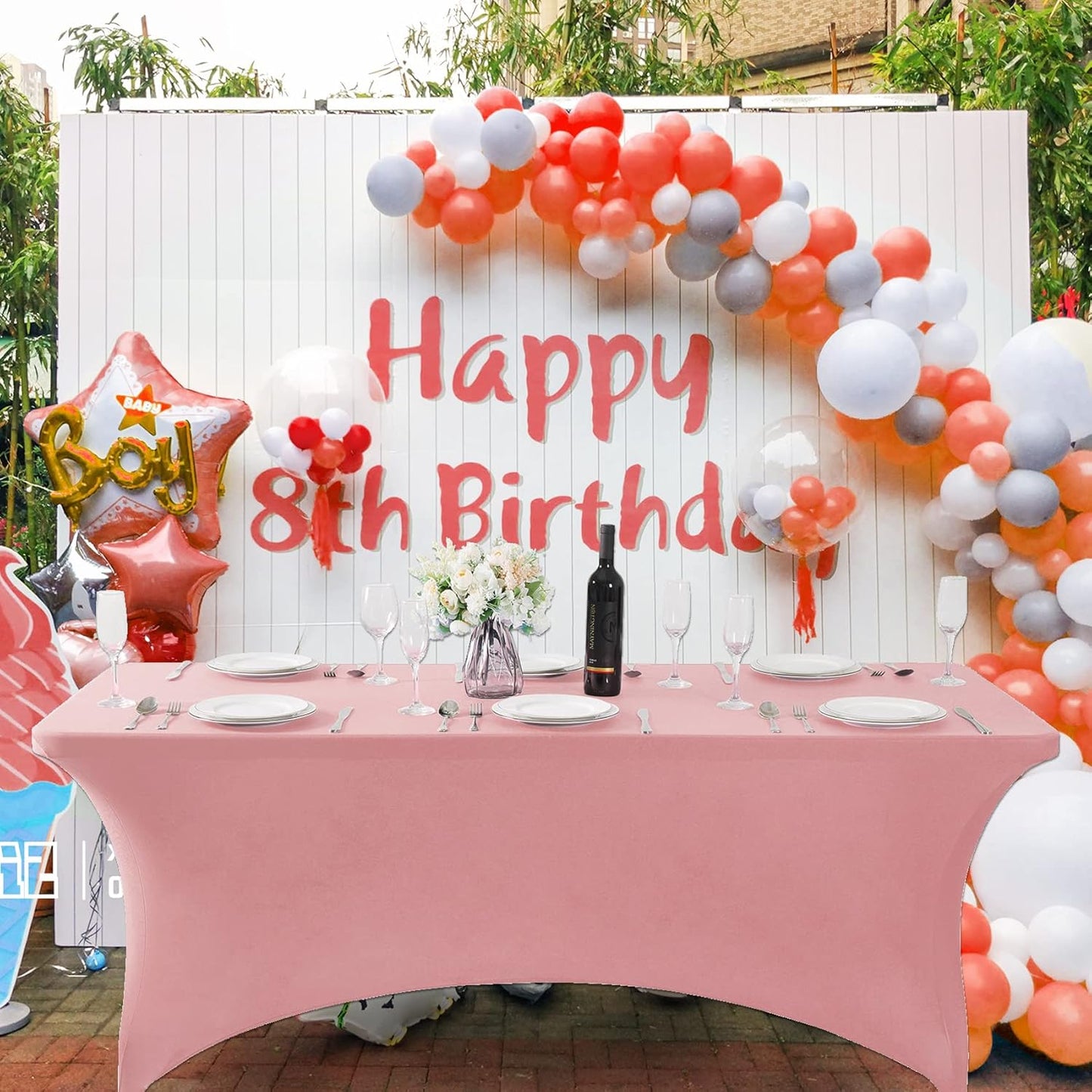 SuperO 2Pack Waterproof Spandex Table Cover for 6FT Table Universal Fitted Stretch Tablecloth for Party, Banquet, Wedding and Events-Dusty Pink