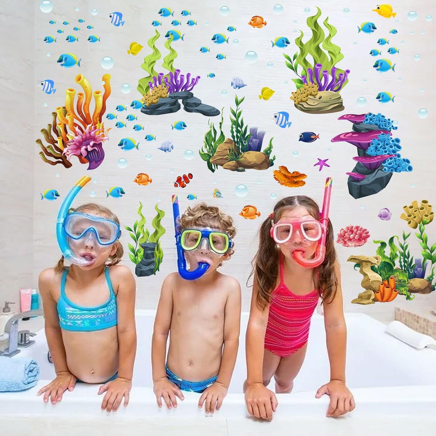 Glow in The Dark Under The Sea Wall Decals, Coral Reef and Seaweed Undersea Ocean Wall Stickers Luminous Removable Underwater Sea Wall Stickers for Kids Boys Bedroom Watercolor Ocean Creatures Decor