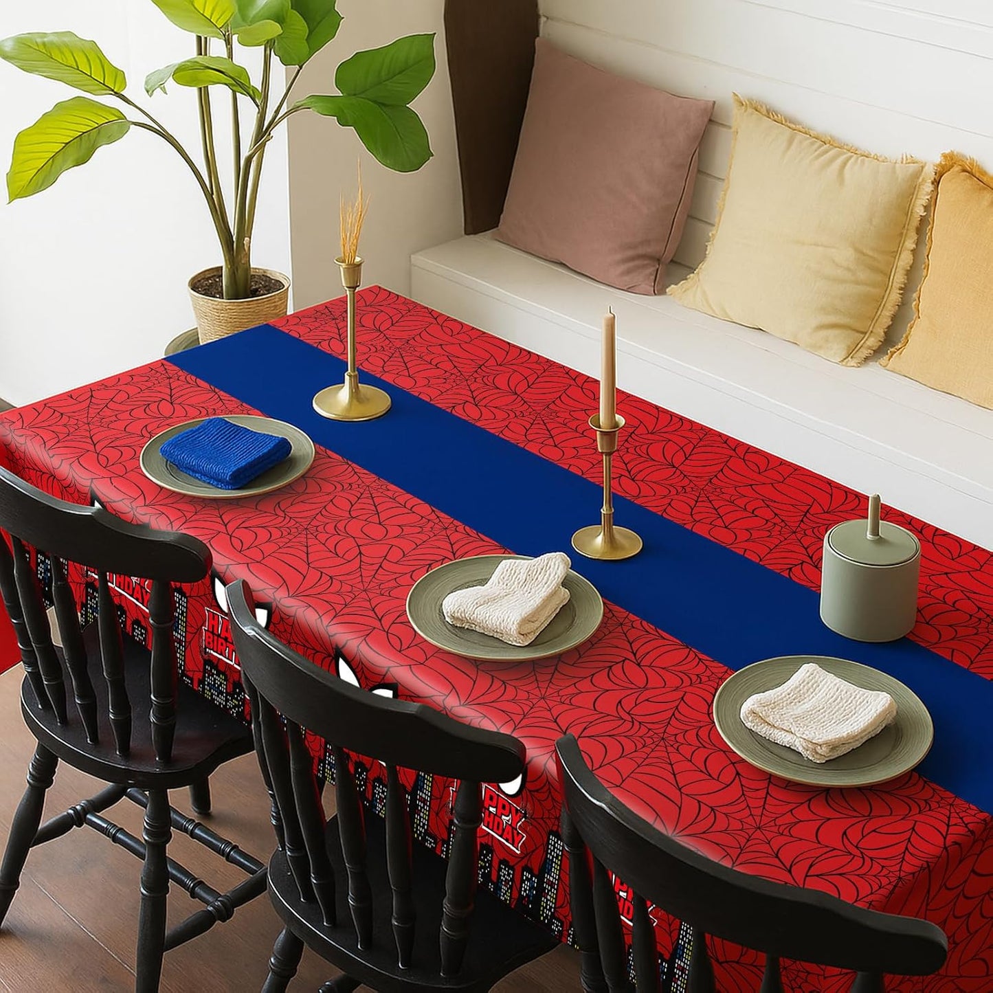 4Pcs 2in1 Spider Birthday Decorations Tablecloths, 54" x 108" Super Hero Spider Table Cloth Disposable Rectangle Plastic Table Cover for Boys Birthday Party Supplies