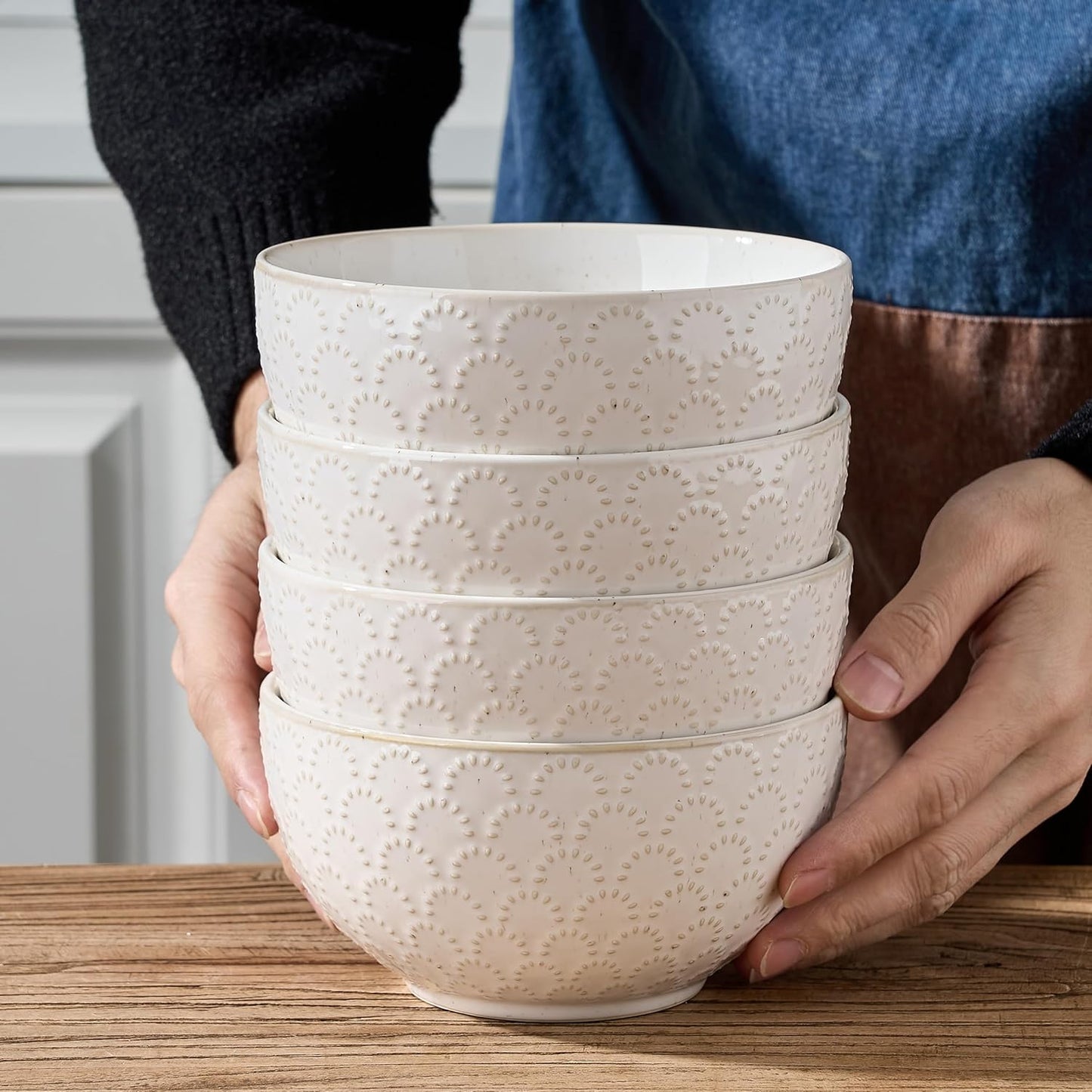 White Ceramic Bowls Set of 4, 25.3Fl Oz Pocerlain Soup Bowls 5.8" Cereal Bowls Rice Bowls for Kitchen, Serving Bowl Set for Entertaining, Dinner, Party - Housewarming Gift Idea